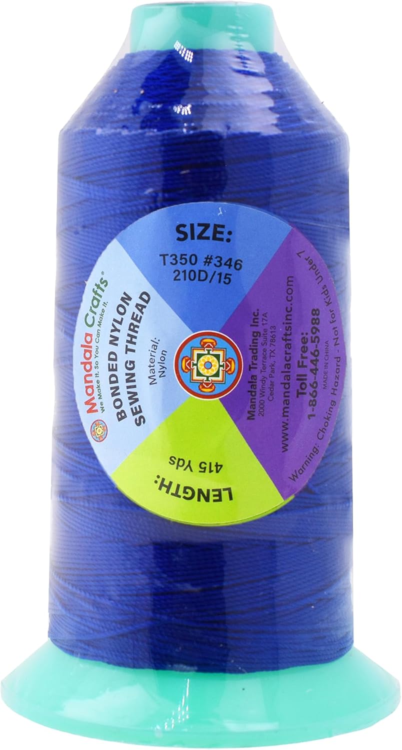 Mandala Crafts Bonded Nylon Thread Royal Blue Heavy Duty Sewing Threads - 415 YDs Size 346 210D T350 Tex 350 Thread for Leather Jeans Weaving Outdoor Marine Upholstery Threads