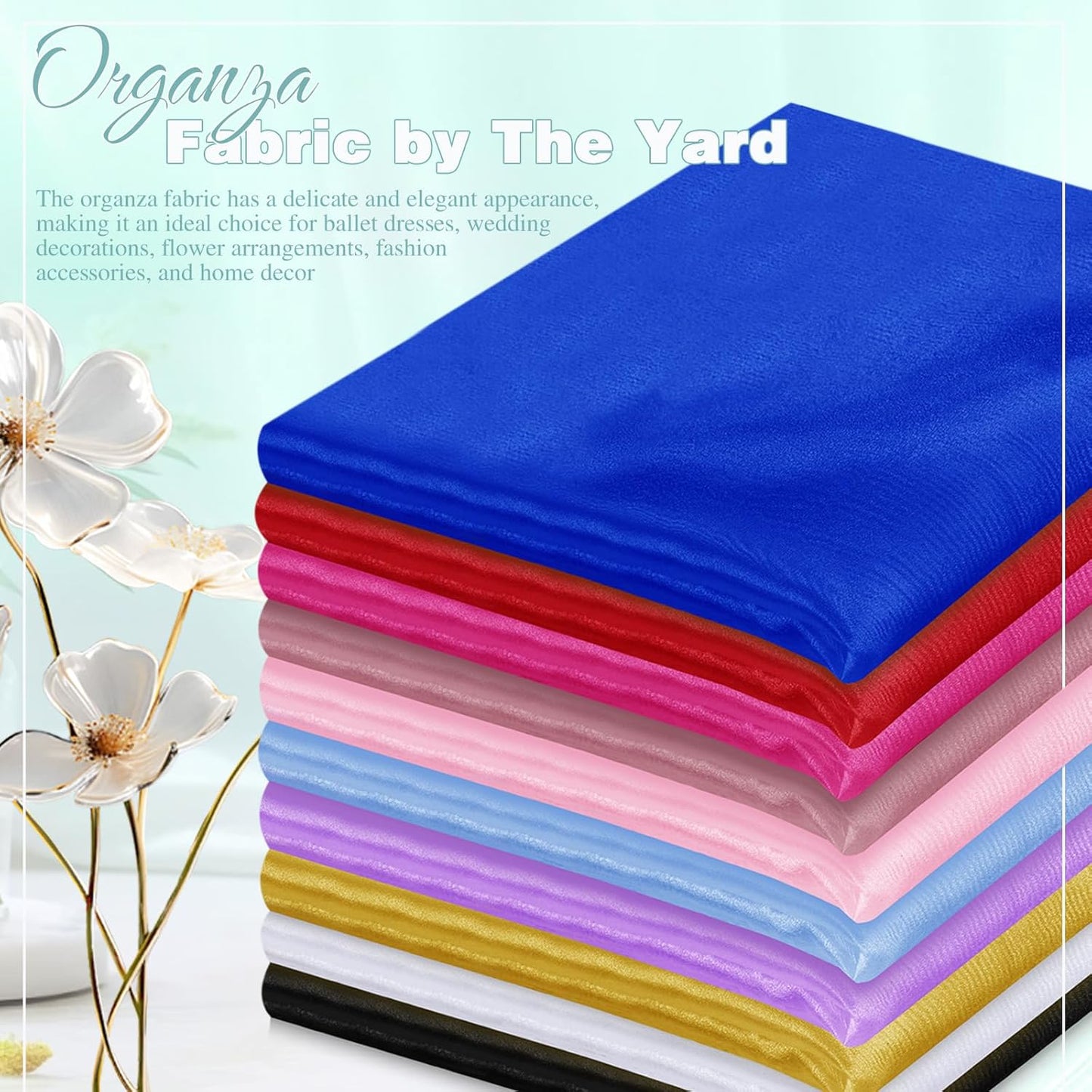 VACVELT Sheer Organza Fabric by The Yard, 60 Inch Wide Black Organza Fabric Bolt Bridal Sheer Tulle Fabric, Silk Organza Fabric Roll for Wedding Party Decorations Backdrop Curtain (1 Yard)