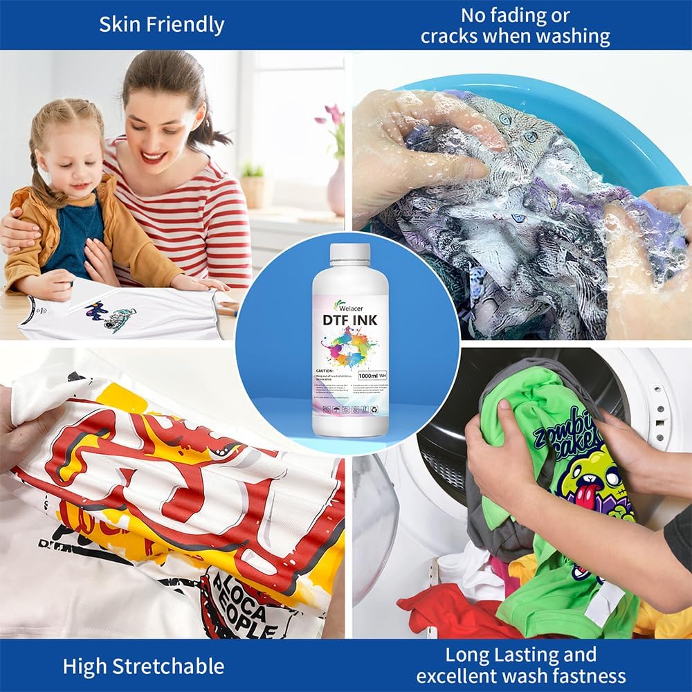 DTF Ink White 1000ml for I3200 XP600 R1390 L1800, ET-8550, ET-2850 XP-15000, R2400, L800, 1430, P400,P800,R2000, Heat Transfer Ink Conversion Kit Refill for All DTF Printers,for DTF Film