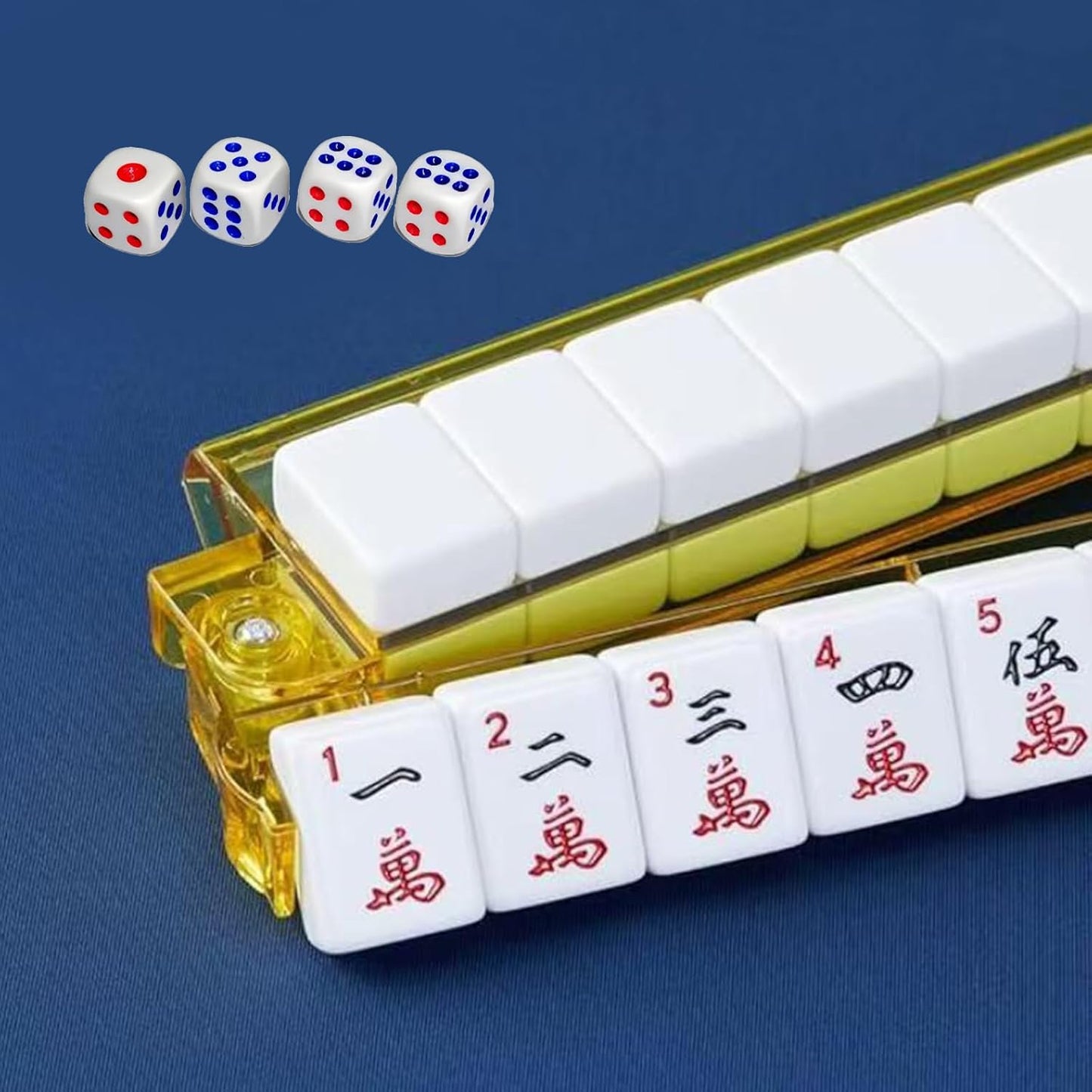 Mahjong All-in-One Tile Rack & Pusher, Clear Acrylic Mahjong Rack and Pusher Combo, Enhanced Mah Jongg Tile Holders Set of 4，Color，with 4 Dics