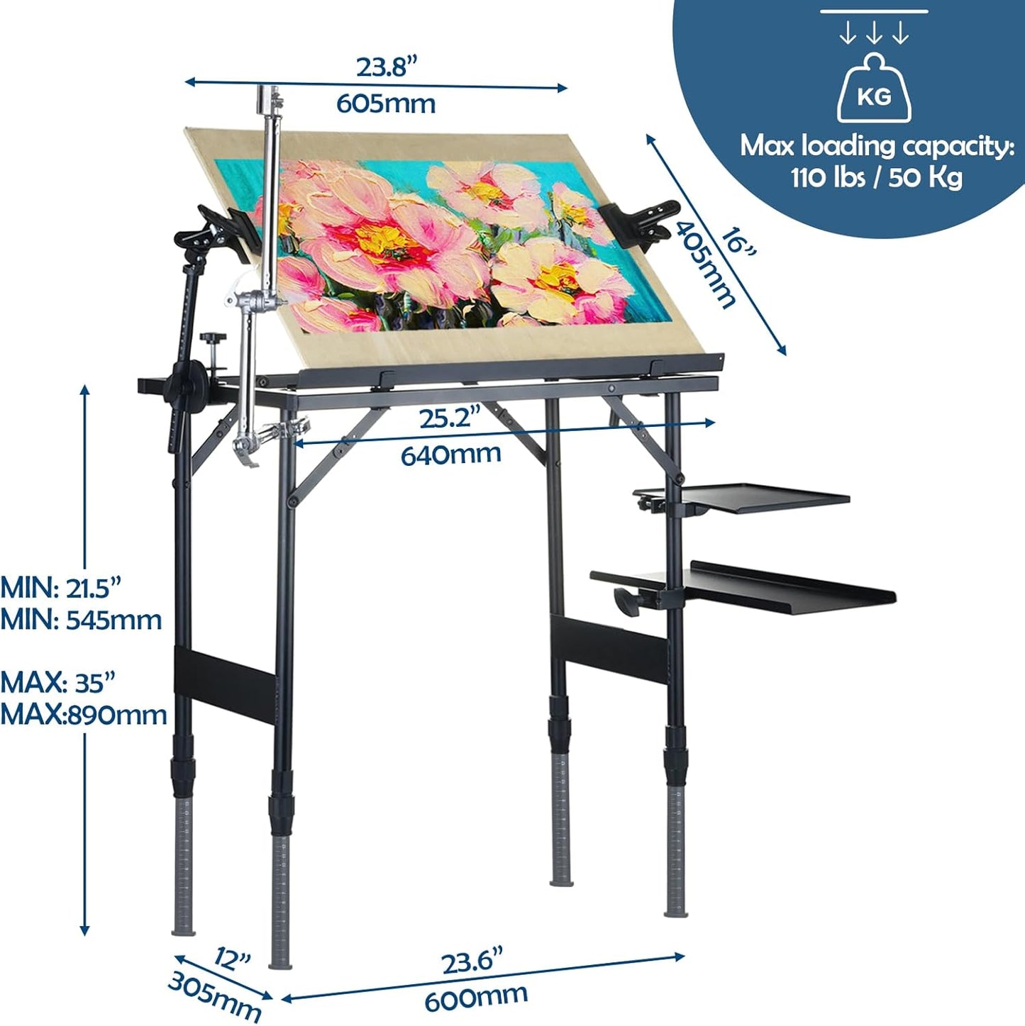 Artist Easel Stand Metal Foldable Portable Ergonomic Adjustable Easel for Painting Canvases Height from 16" to 30" Equipped with Carry Bag&Umbrella Stand for Outdoor&Indoor Painting Drawing