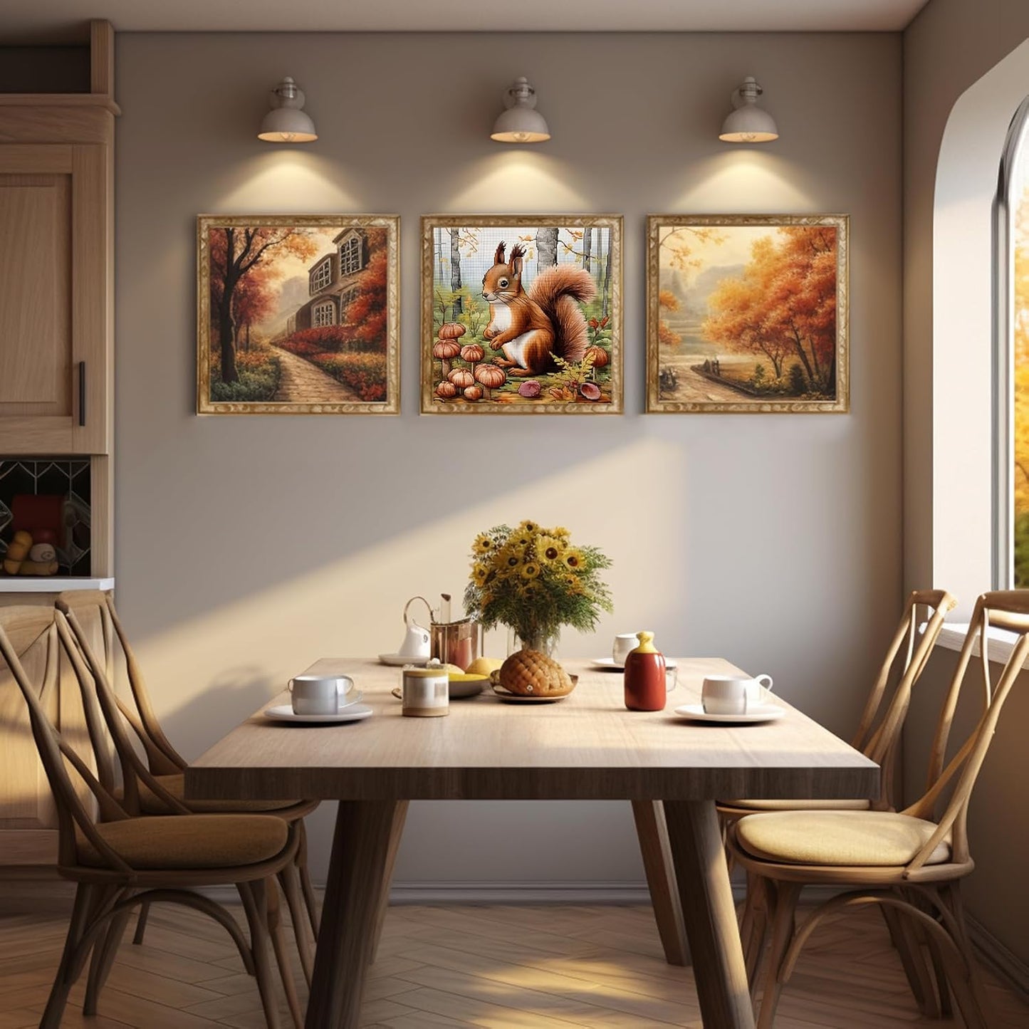 51buyoutgo 11CT Stamped Cross Stitch Kits for Adults - 14x14 in Beginner Embroidery Kit with Funny Easy Washable Animal Squirrel Pattern, Pre Printed Fabric, Fit for DIY Home Decor & Mom Gifts