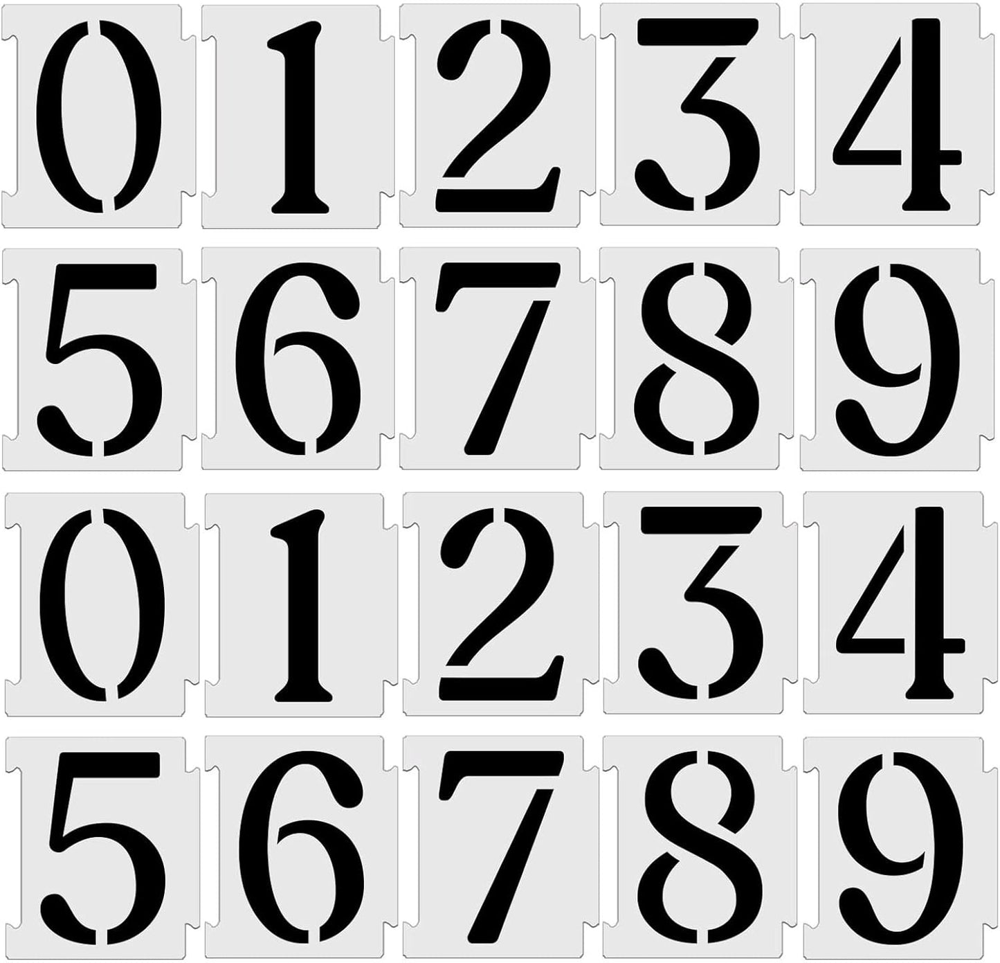 YEAJON 8 Inch Curb Stencil Kit 0-9 Address Number Stencils, 20Pcs Reusable 14 Mil Mylar Plastic Templates for Painting on Road, Wall, Wood, Mailbox