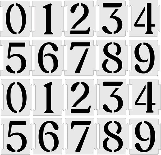 YEAJON 4 Inch Curb Stencil Kit 0-9 Address Number Stencils, 20Pcs Reusable 14 Mil Mylar Plastic Templates for Painting on Road, Wall, Wood, Mailbox