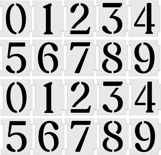 YEAJON 6 Inch Curb Stencil Kit 0-9 Address Number Stencils, 20Pcs Reusable 14 Mil Mylar Plastic Templates for Painting on Road, Wall, Wood, Mailbox