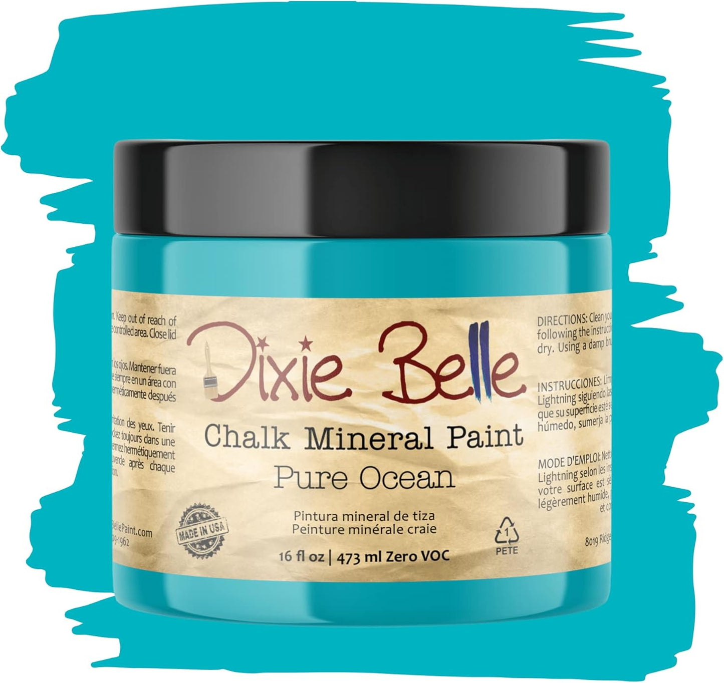 Dixie Belle Paint Company Chalk Finish Furniture Paint - Pure Ocean (16oz) - Matte Bright Teal Chic Chalk Mineral DIY Furniture Paint