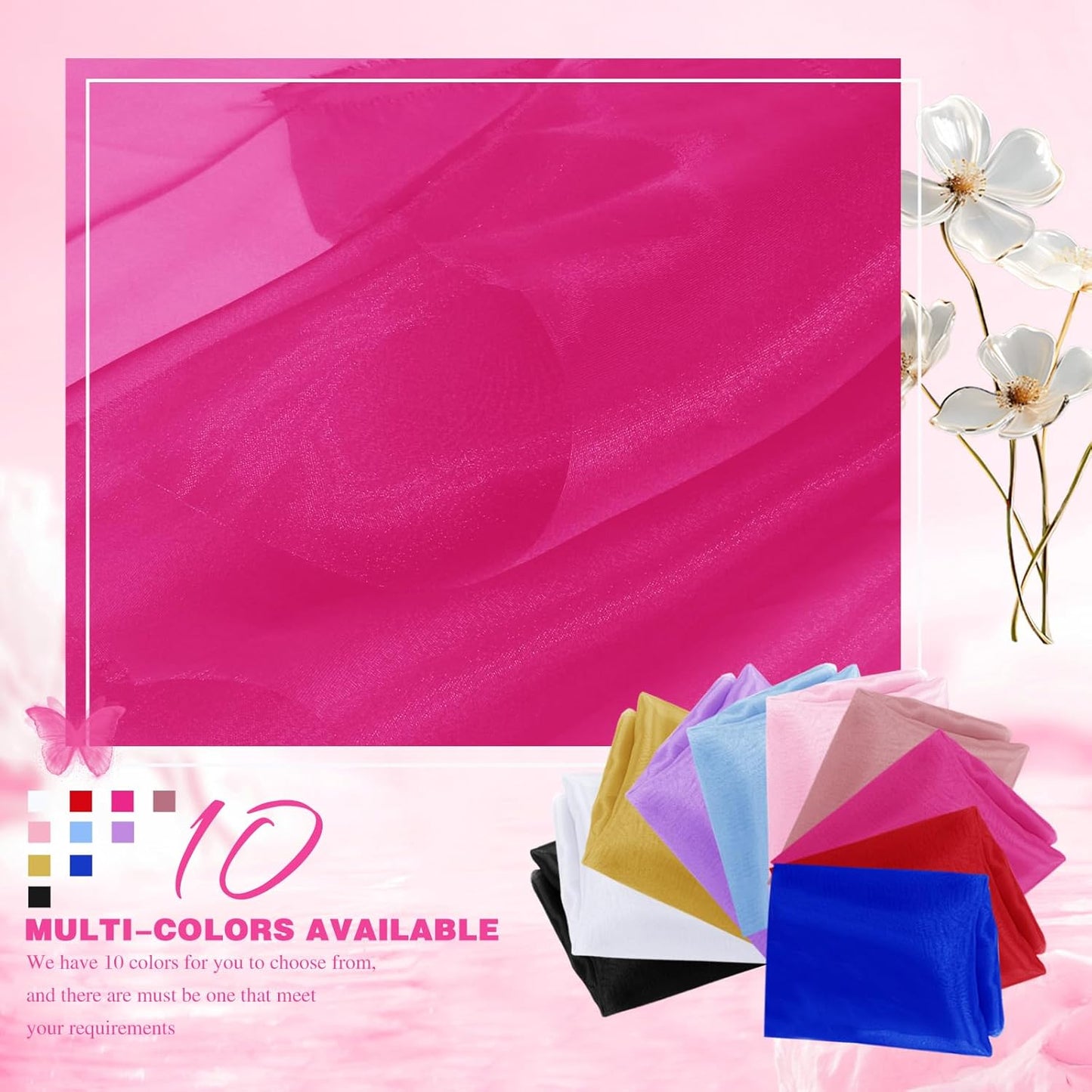 VACVELT Sheer Organza Fabric by The Yard, 60 Inch Wide Hot Pink Organza Fabric Bolt Bridal Sheer Tulle Fabric, Silk Organza Fabric Roll for Wedding Party Decorations Backdrop Curtain (2 Yards)