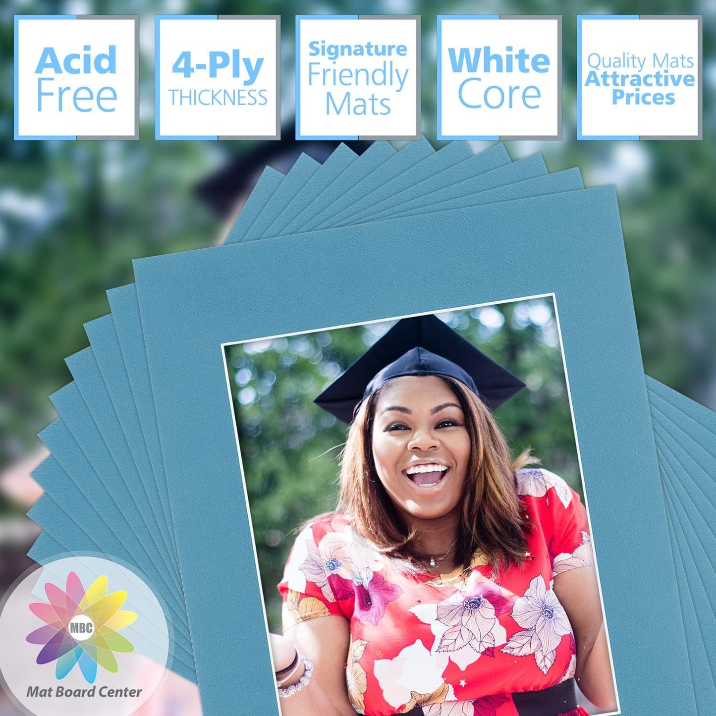 Mat Board Center, Pack of 10, 11x14 for 8x10 Dynamic Blue Color Mats - Acid Free, 4-ply Thickness, White Core - for Pictures, Photos, Framing