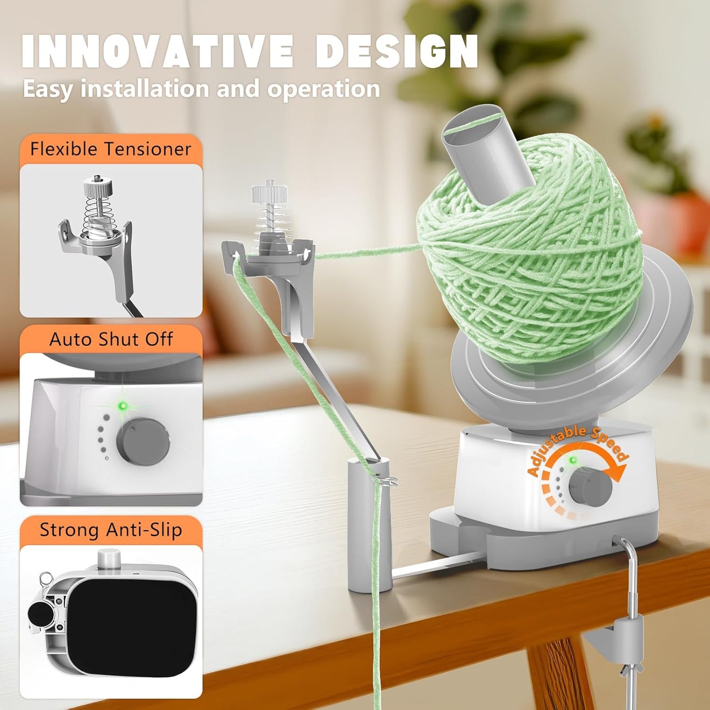 Yarn Winder, Electric Yarn Ball Winder for Crocheting, Efficiently Cake with Strong Tension Adjustable Speed Up to 13 oz, Automatic Spinner Wool for Knitting Enthusiast (Grey)