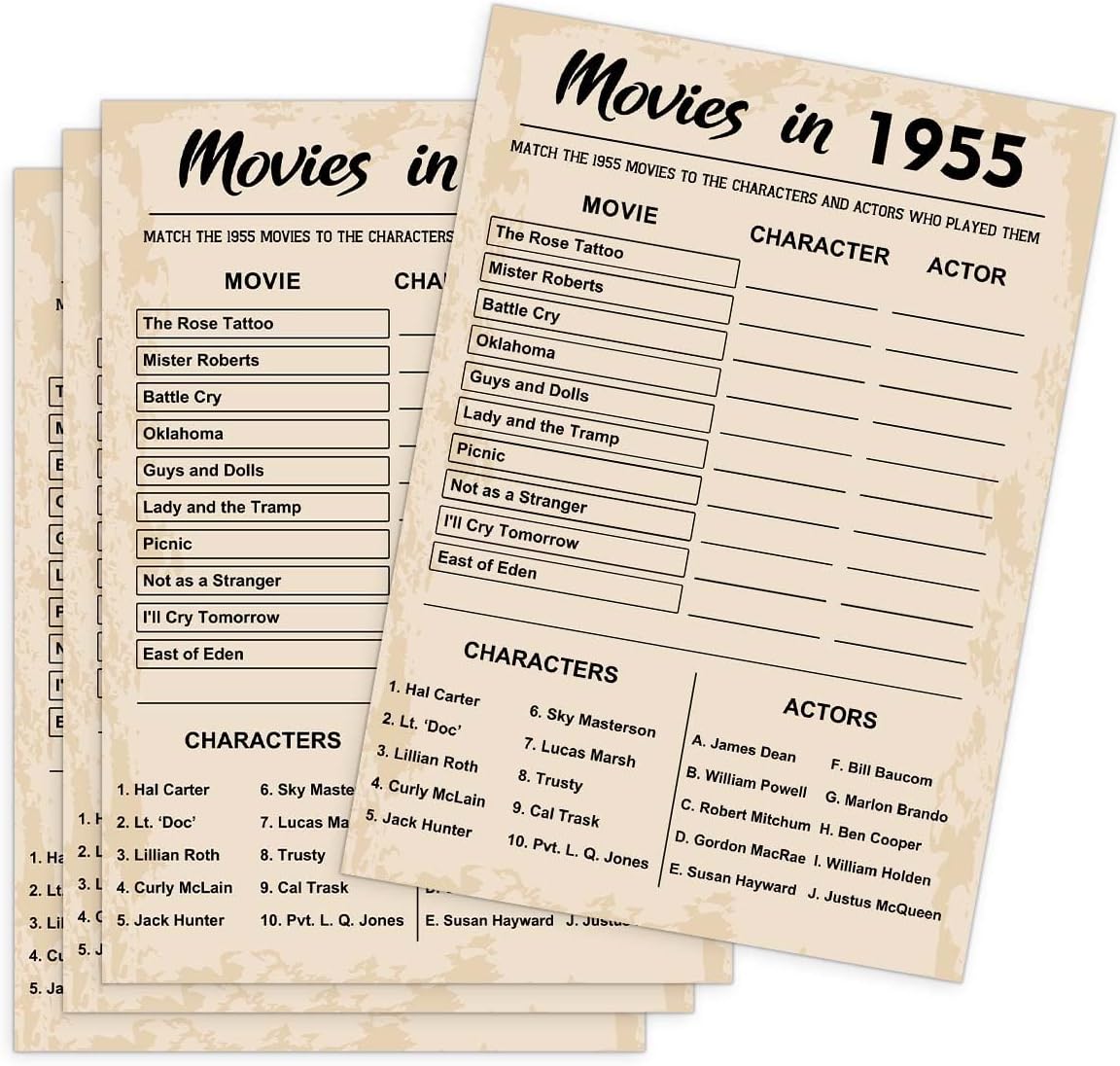 70th Birthday Party Games, Movies in 1955 Games, Birthday Party Supplies for Adults, Fun 1955s Party Game，Pack of 30 Cards