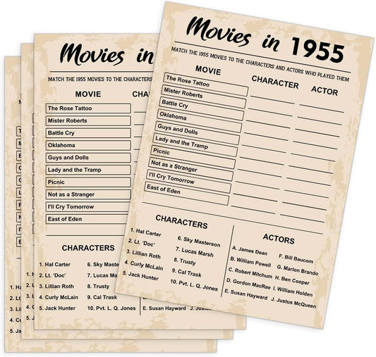 70th Birthday Party Games, Movies in 1955 Games, Birthday Party Supplies for Adults, Fun 1955s Party Game，Pack of 30 Cards