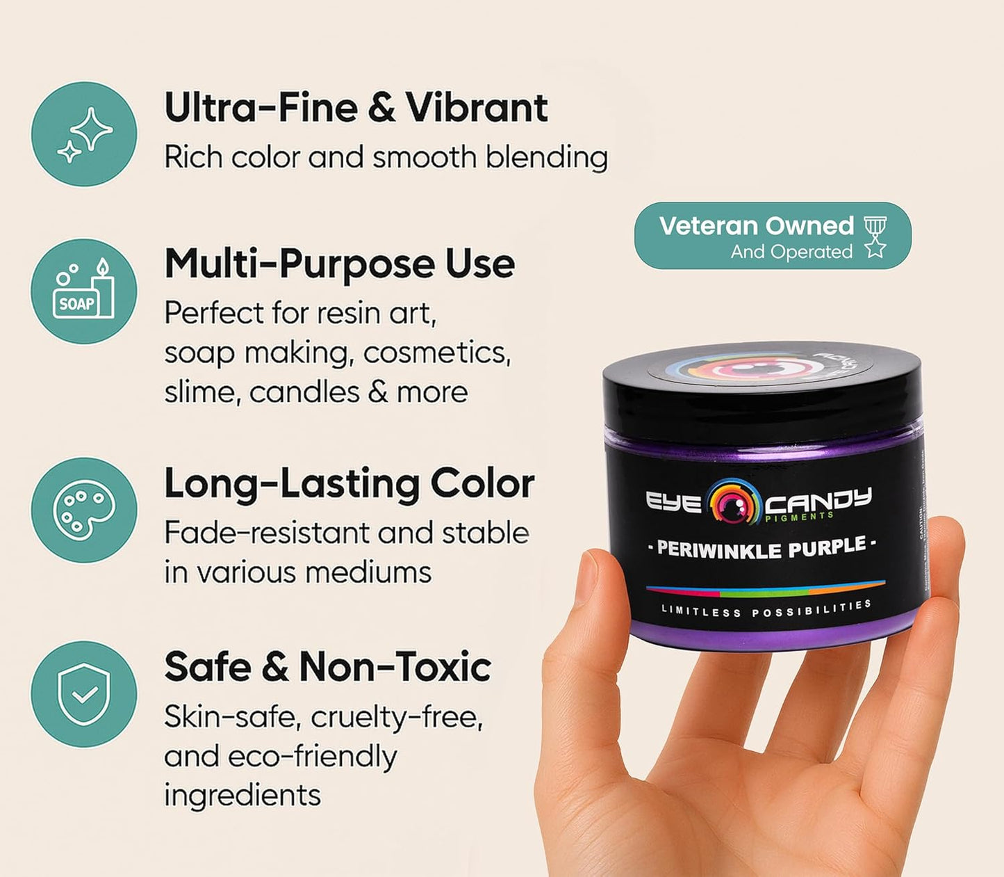 Eye Candy Pigments Premium Purple Mica Powder - Periwinkle Purple (50gr) - for Epoxy, Resin, Soap, Paint, Woodworking, Acrylic Pouring, Bath Bombs, Fishing Lures - DIY Arts and Crafts Additive