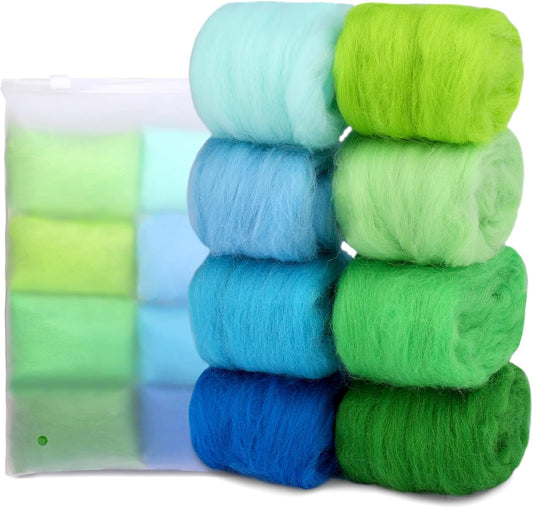 WONVOC 2.82oz Needle Felting Wool, 8 Colors Wool Roving, Wool Roving for Needle Felting, Nature Wool Roving Yarn, Needle Felting Color Wool Sets, Hand Spinning Wool Roving Wool Yarn