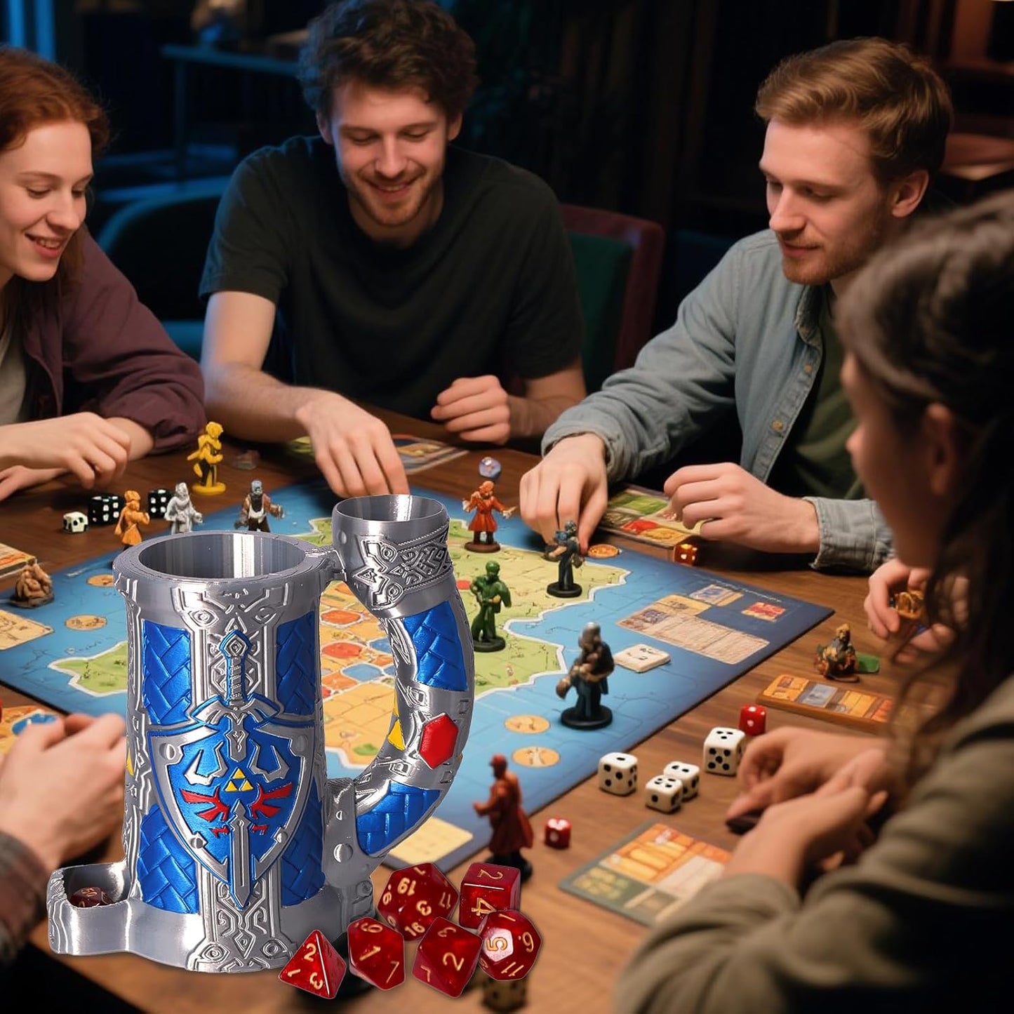 Dice Tower Mug, Dice Rolling Tower, Comes with 7 PCS Dice Set, Suitable for DND Dungeons and Dragons, Tabletop Games, Available As Drink Holder, D&D Gifts, DND Accessories (Blue-Gray)