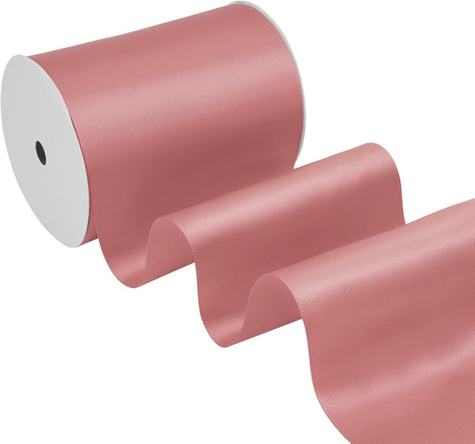 Dusty Pink Satin Ribbon 4 Inch X 15 Yards Solid Color Double Faced Ribbons Perfect for Crafts Wedding Decor Bow Making Arts Sewing and More