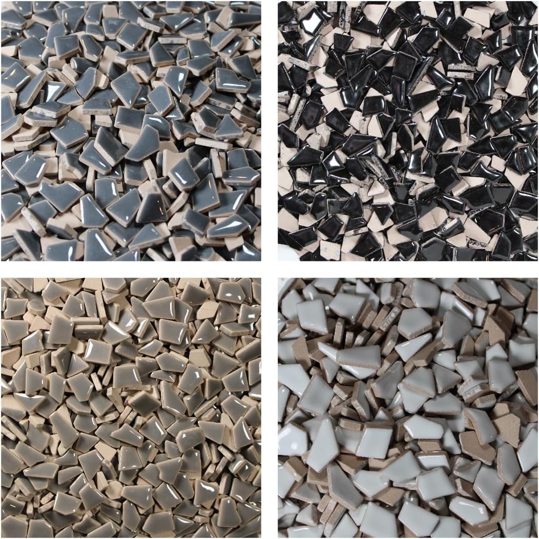 Ceramic Mosaic Tiles for Crafts & Art Projects 200 Grams Vibrant Colors Pieces Fit Together Like a Puzzle Endless Creative Ideas for Mosaic Art DIY Hobbies Small Sizes (Black White Gray)