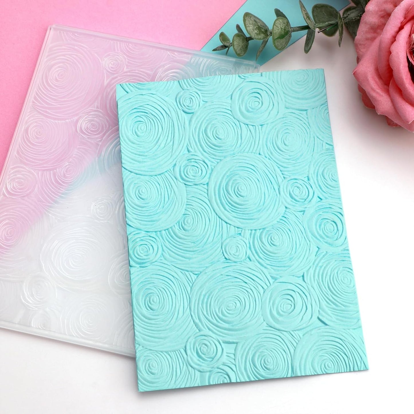 BAOFALI 3D Embossing Folder for Card Making,Beautiful Flower Spiral Pattern Plastic Texture Fades Embossing Folder Template for Scrapbooking Cardstock Album DIY Decoration Paper Crafting 6.3x4.5inch
