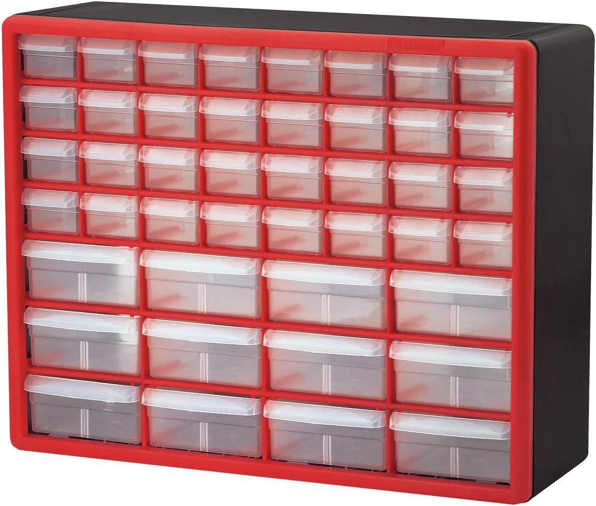 Akro-Mils 44 Drawer 10144REDBLK, Plastic Parts Storage Hardware and Craft Cabinet, Red & Black, (1-Pack) & 40717 Length Dividers for Plastic Storage Hardware, (6-Pack), Clear, Black