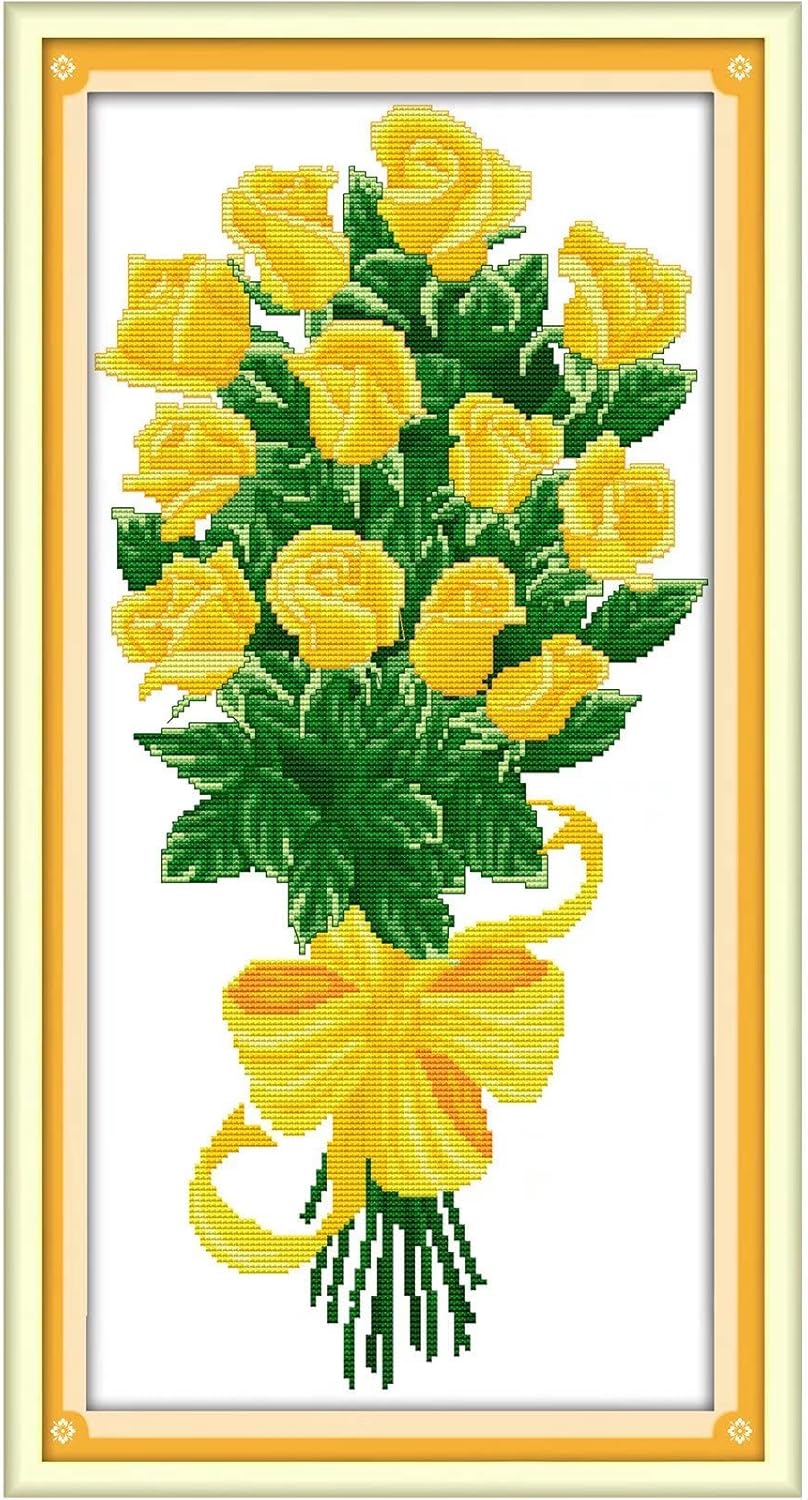 CROSSDECOR Cross Stitch Kits for Beginners DIY Crossstitching Preprinted kits Pattern Needlepoint Embroidery Craft Kits 14CT 2 Strands-11×20.5 inch，Gift (yellow)