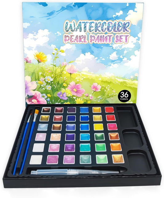 2ml Large Capacity Metallic Watercolor Paint Set, 36/60/84 Color Metallic/Pearlescent/Glitter/Color Shifting/Shimmer Water Color Paint for Adult Kids with 2 Paintbrushes