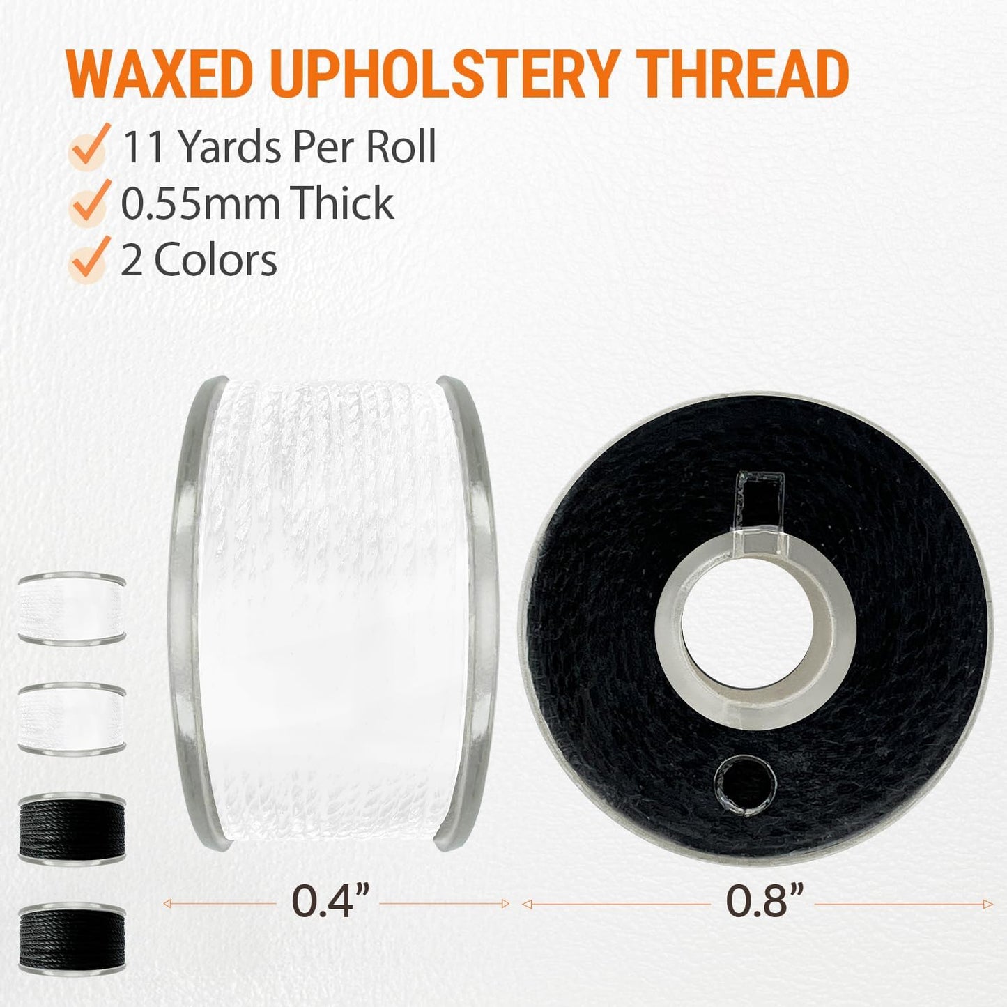 VONEEDL Heavy Duty Sewing Needles (11 PCS) & Waxed Thread (2 Black and 2 White Colors) - Upholstery Repair Kit for Leather, Canvas, Quilting & More