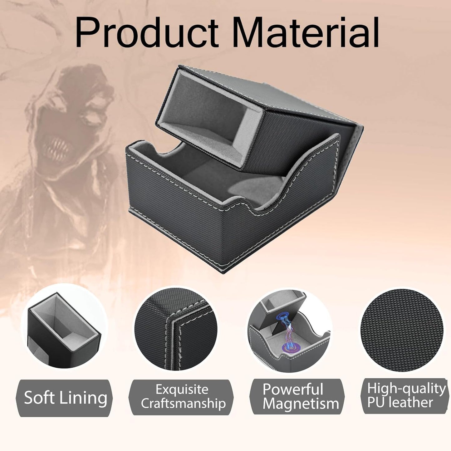 Dice Tower and Tray, Portable Commander Deck Box, Foldable Dice Storage Box for Dungeons and Dragons Rolling Tray Black/Grey