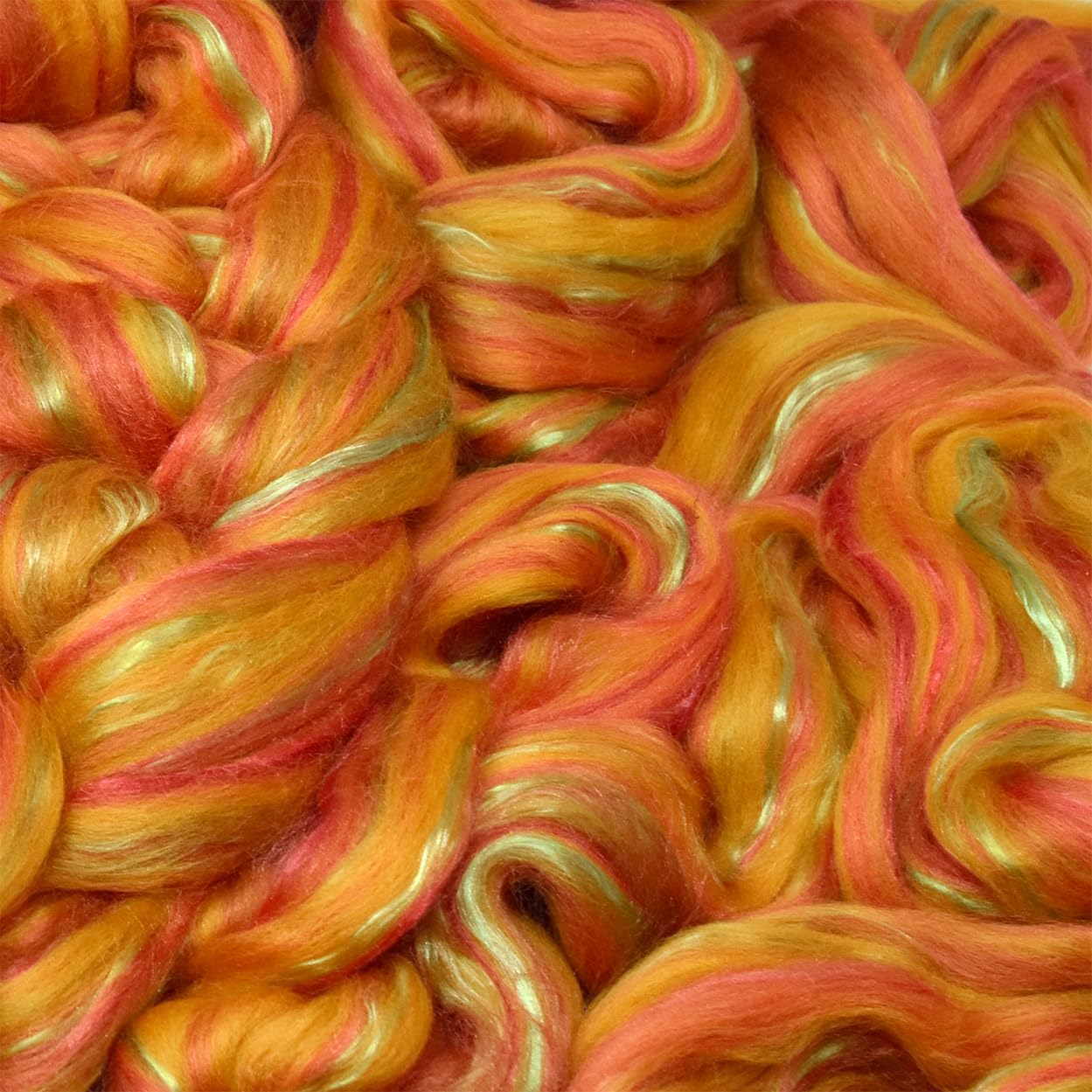 Living Dreams Yarn Merino Silk Luxe Tonal Designer Blend. Superfine Merino, Mulberry, Tussah Silk. Top Roving for Spinning or Felting. Saffron Serenade 4oz