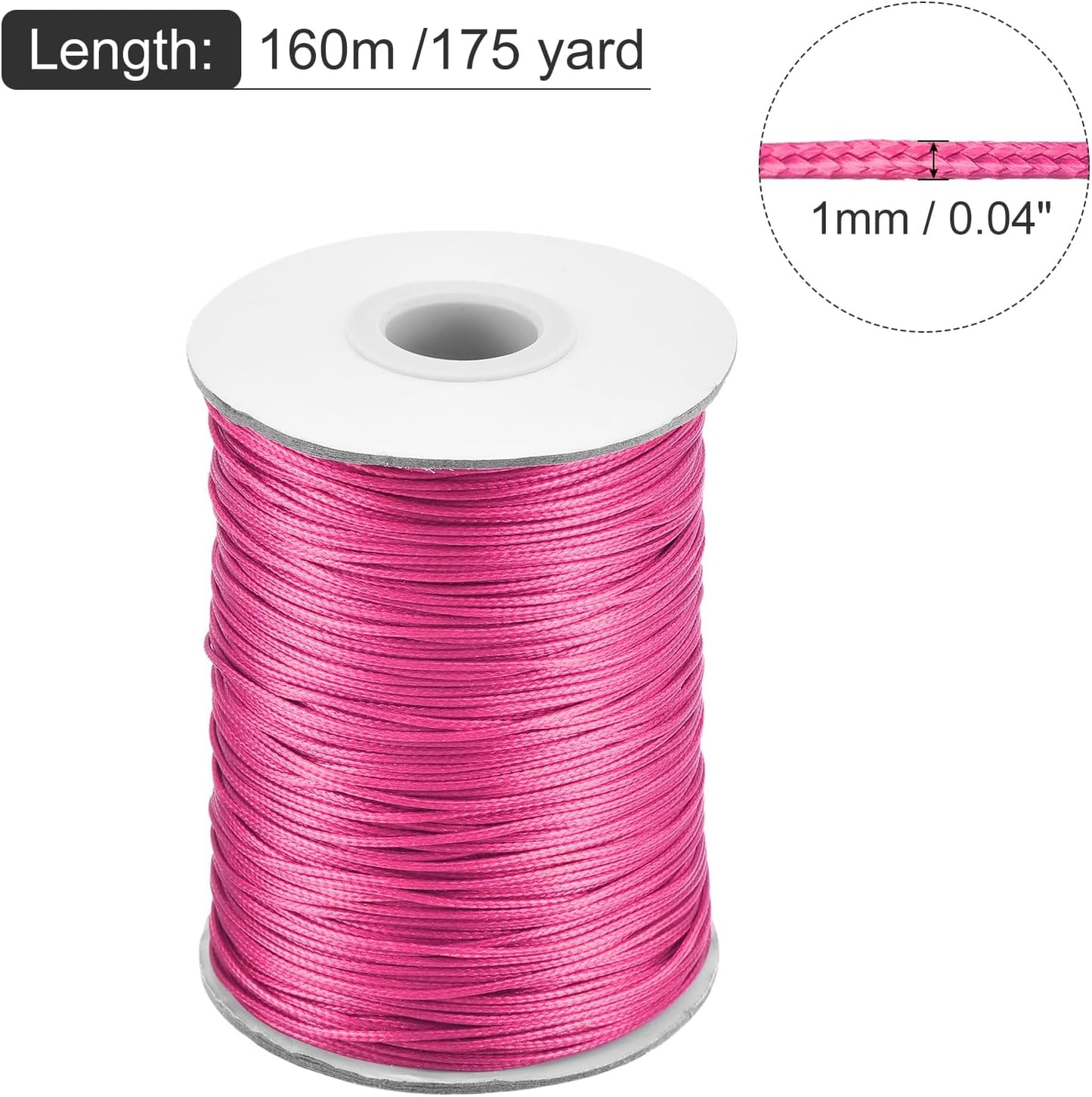 MECCANIXITY Waxed Cord 1mm Waxed Polyester Cord 175 Yard Wax String for Bracelet Making,Necklaces, Beading,Jewelry Making and DIY Crafts(Dark Pink)