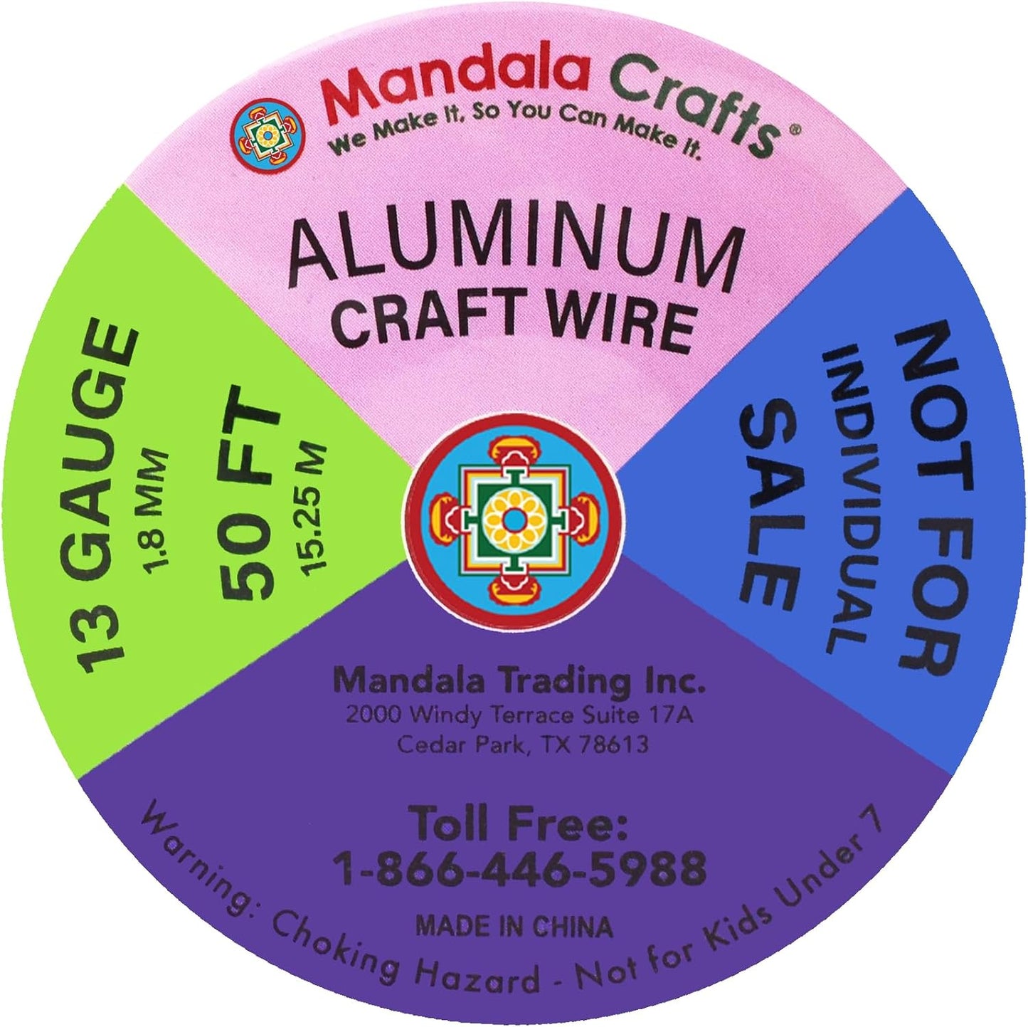 Mandala Crafts 13 Gauge Anodized Aluminum Craft Wire for Jewelry Making - 300 FT Colored Flexible Silver Lavender Purple Pink Ice Blue Turquoise Wire - Bendable for Bonsai Armature Crafting Sculpting