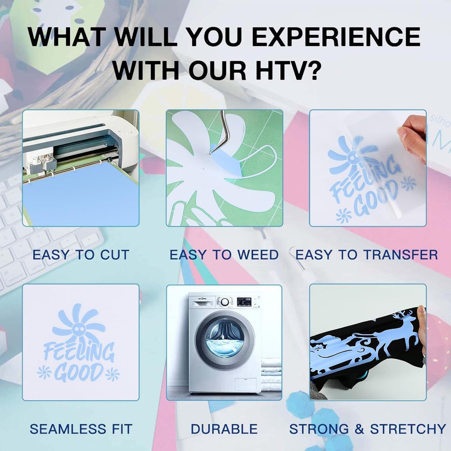 HTVRONT HTV Heat Transfer Vinyl - 12" x 8ft Blue HTV Vinyl for Shirts, Iron on Vinyl Compatible with Cricut Cutting Machine - Easy to Cut & Weed for Heat Transfer Design (Misty Blue)