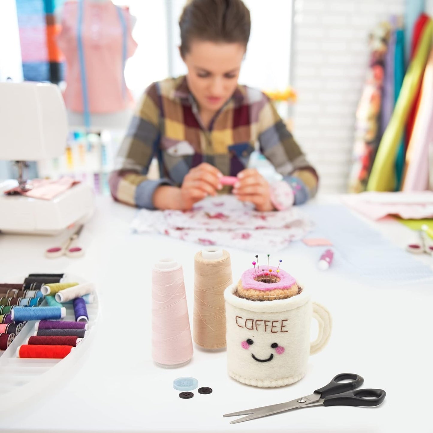 GLACIART ONE Sewing Pin Cushion Coffee Mug | Large Size |Durable & Handmade Craft Supplies | Also for Quilting Needles, Sewing Machine Needles, Safety and T Pins