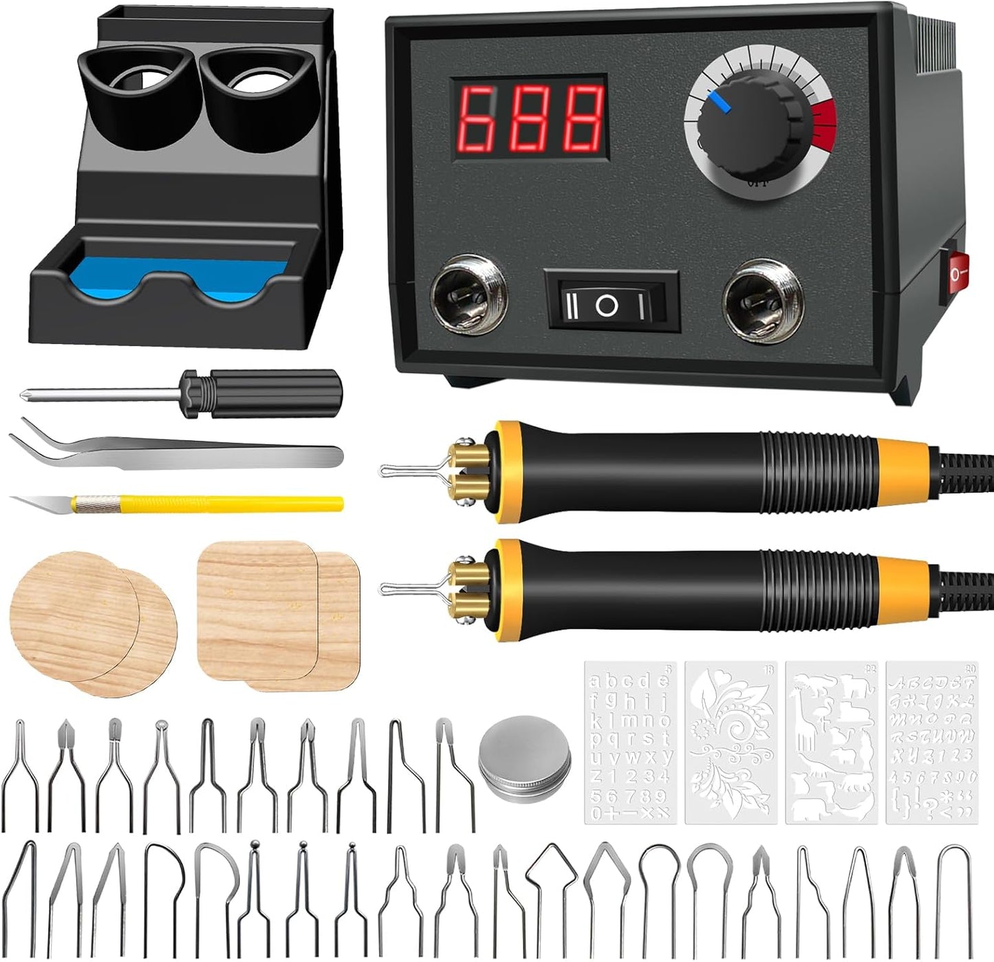 Wood Burning Tool, Wood Burner kit Pen 25~750℃, Wood Burning kit with Digital Thermometer Temperature Adjustable Temperature, 2 pyrographic Wood Burning pens, 30 Wood Burning Pen Tips