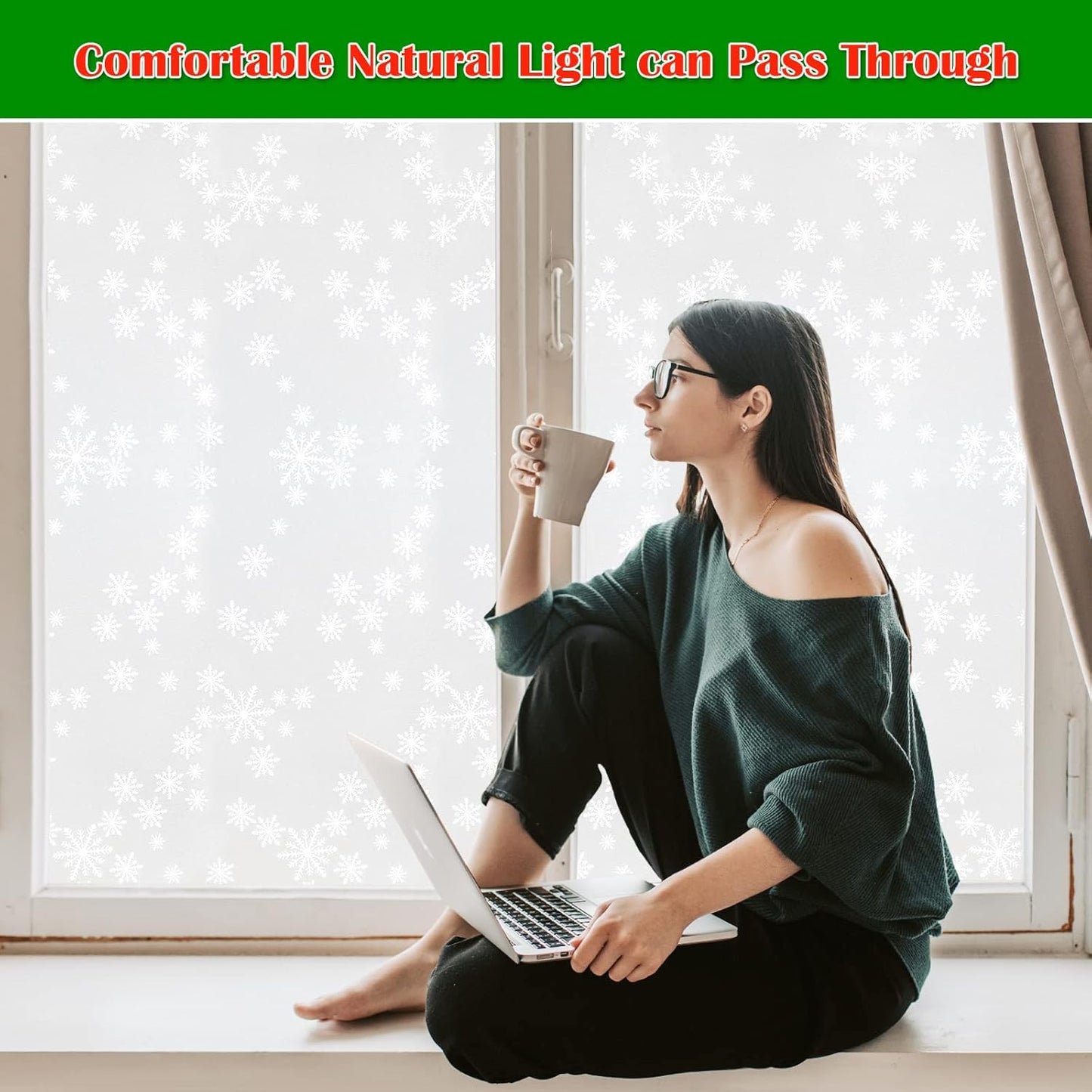 Niviy Privacy Window Film Christmas Decorations Snowflakes Window Clings Decals Stickers Non Adhesive Frosted Glass Film Heat Control 23.6” x 78.7”