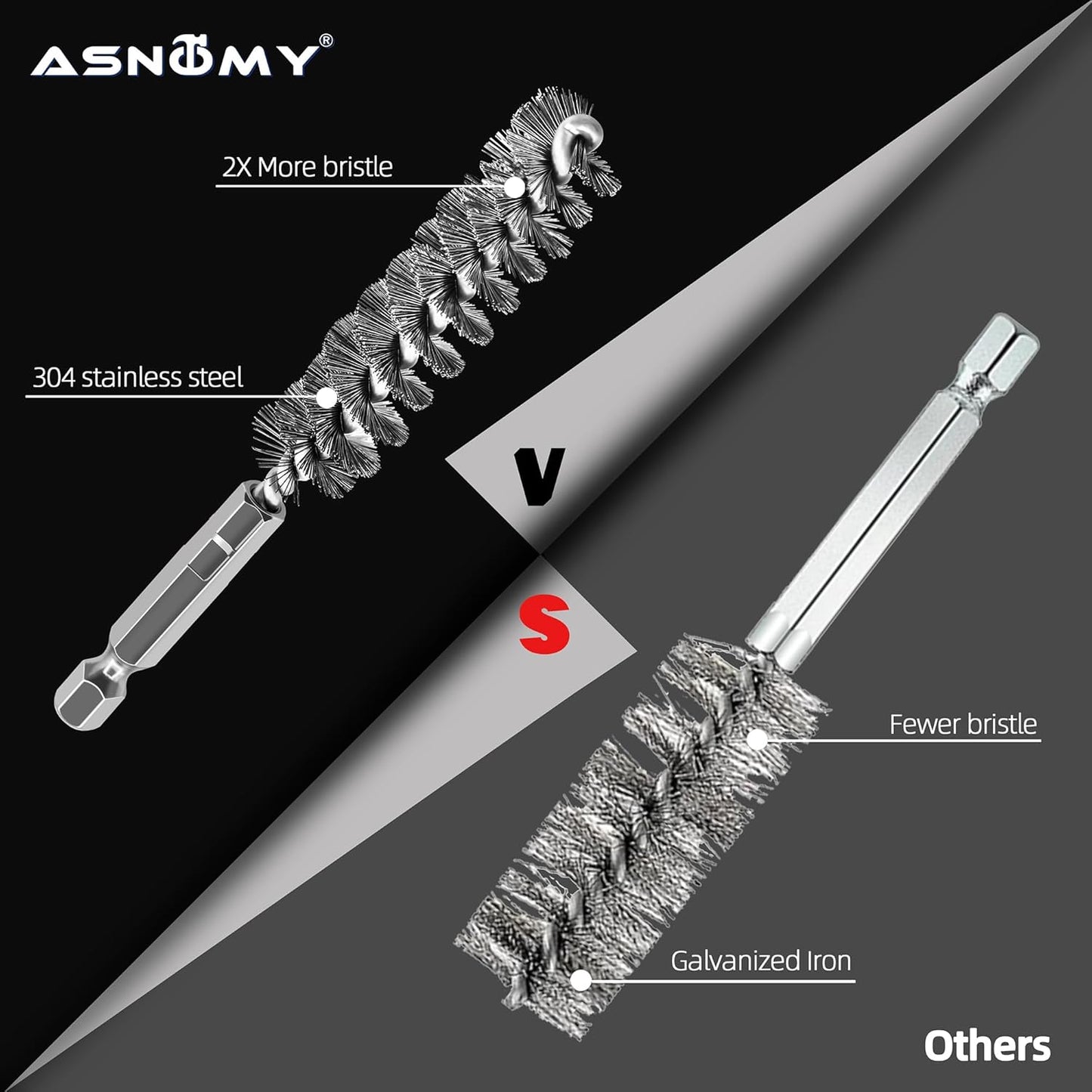 ASNOMY 7Pcs Wire Bore Brush for Drill,5/16"-1” Stainless Steel Copper Pipe Cleaner Set for Power Drill Cleaning,Abrasive Drill Wire Brush with 1/4" Hex Shank