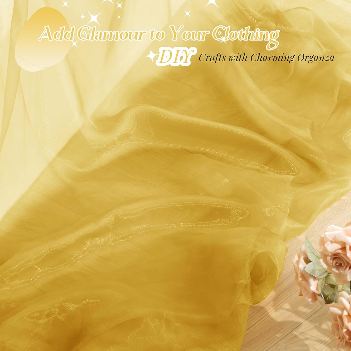 P Pothuiny Sheer Organza Fabric by The Yard, 1 Yard x 60 Inch Wide Bridal Gold Organza Tulle Fabric Roll Shiny Gauze Fashion Dress Sewing Craft for Wedding Party Decorations Backdrop