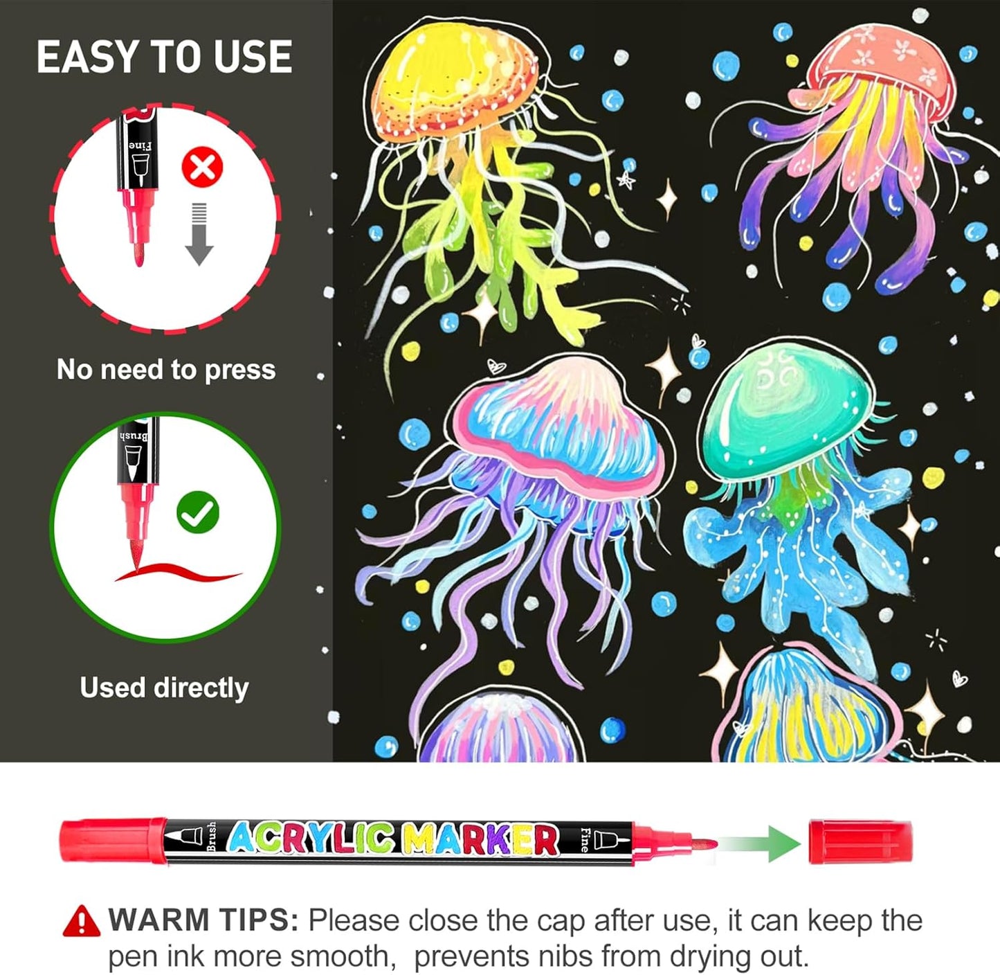 24 Colors Dual Tip Acrylic Paint Markers, Premium Acrylic Paint Pens for Halloween Decorations, Pumpkin Painting Kit, Rock Painting, Canvas, Stone, Wood, Glass, DIY Crafts & Art Supplies