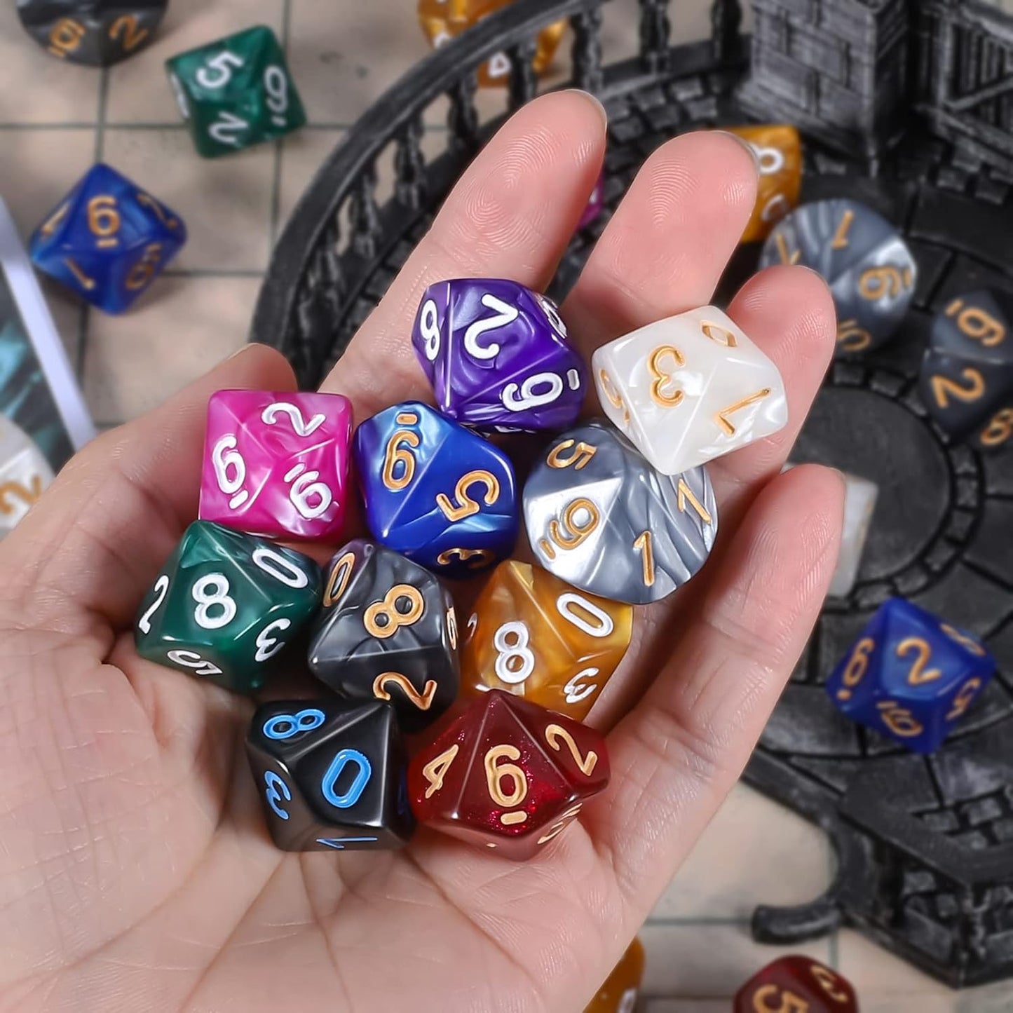 CiaraQ DND Polyhedral Dice (100pcs) with A Dice Bag Compatible with Dungeons and Dragons DND RPG MTG Role Playing Table Games (D10 dice, 10 colors-100 pcs)