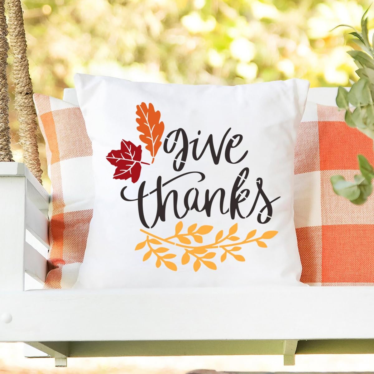 Fall Stencils for Painting on Wood 12”,Thanksgiving Stencil Round Hello Pumpkin Stencils Give Thanks Drawing Templates for Door Porch Hanger Fall Wreath Home Decor