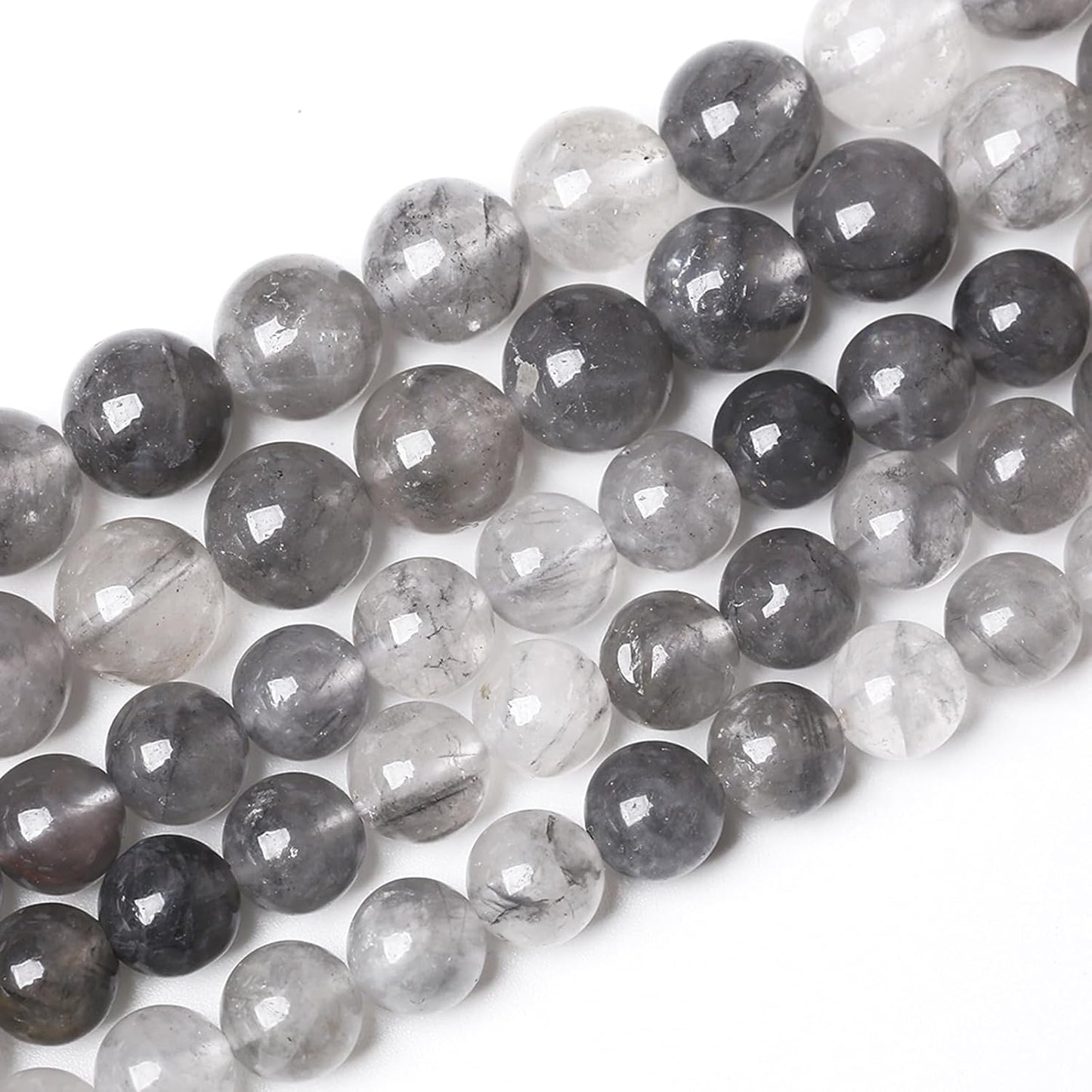 36pcs 10mm Natural Grey Cloud Crystal Stone Beads for Jewelry Making Energy Healing Power Stone Beads DIY Bracelet Necklace Accessories 15"(10mm, Grey Cloud Crystal)