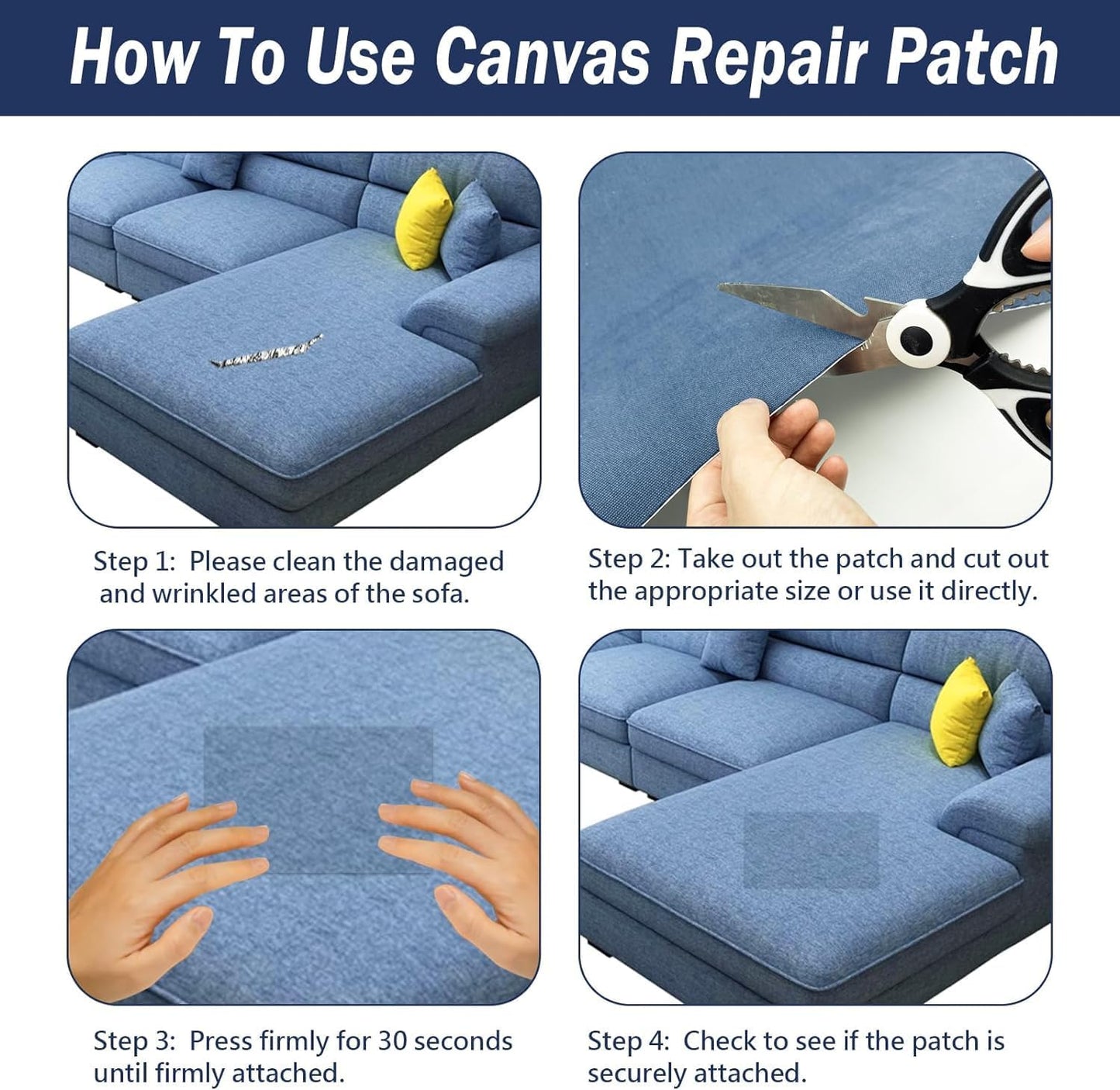 Canvas Repair Patch, Strong Sticky Fabric Repair Tape, Self-Adhesive Fabric Patch for Sofas, Tote Bags, Clothing, Car Seats, Furniture (White, 3.5X79 Inch)