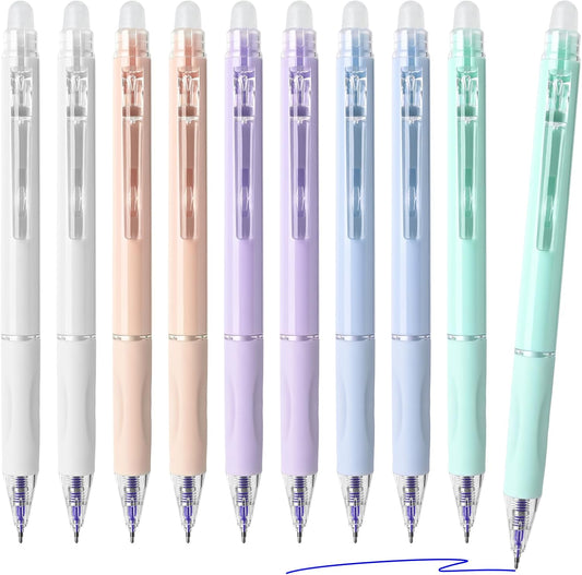 Temiary 10 Pcs Retractable Erasable Gel Pens, Fine Point 0.5 mm, Make Mistakes Disappear, Smooth Writing Gel Pen with Eraser for Journaling Note Taking Marking Planner Crossword Puzzles (Blue Ink)