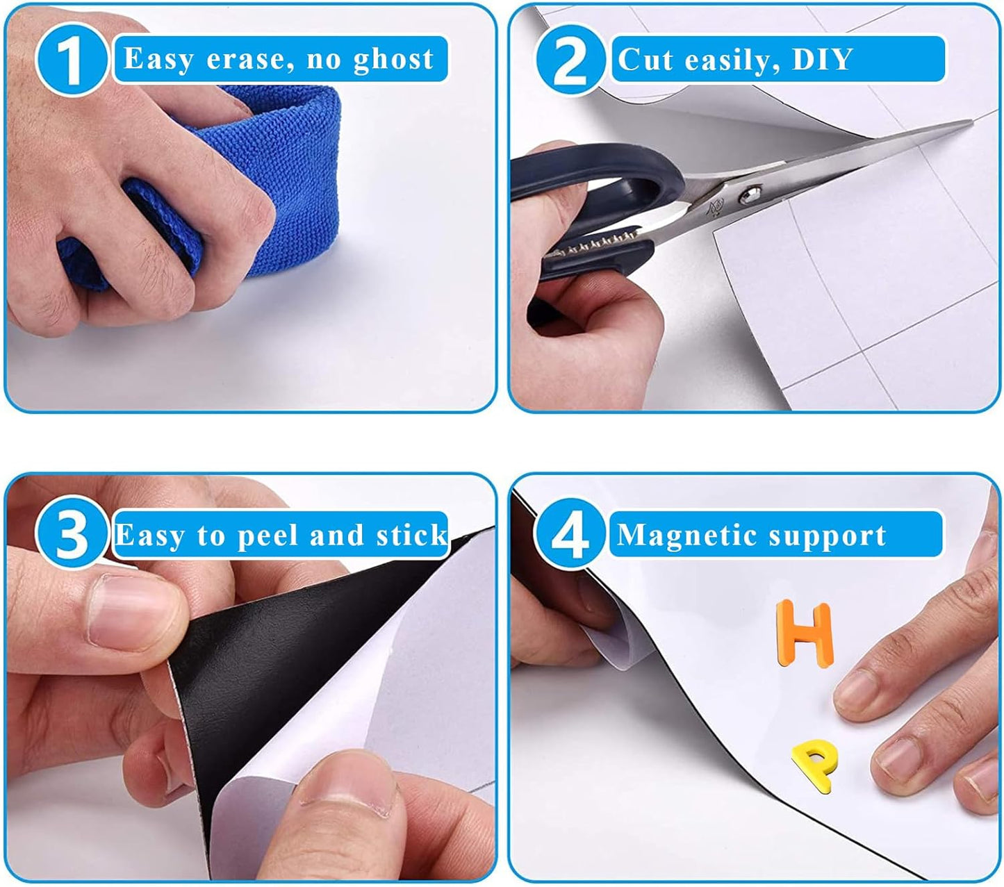 White Board Sticker Adhesive Backing, 16" x 24" Magnetic Dry Erase Board Contact Paper Stick on Wall, Whiteboard Sheet for Teacher Kids Classroom, Include Markers, Eraser with Magnet