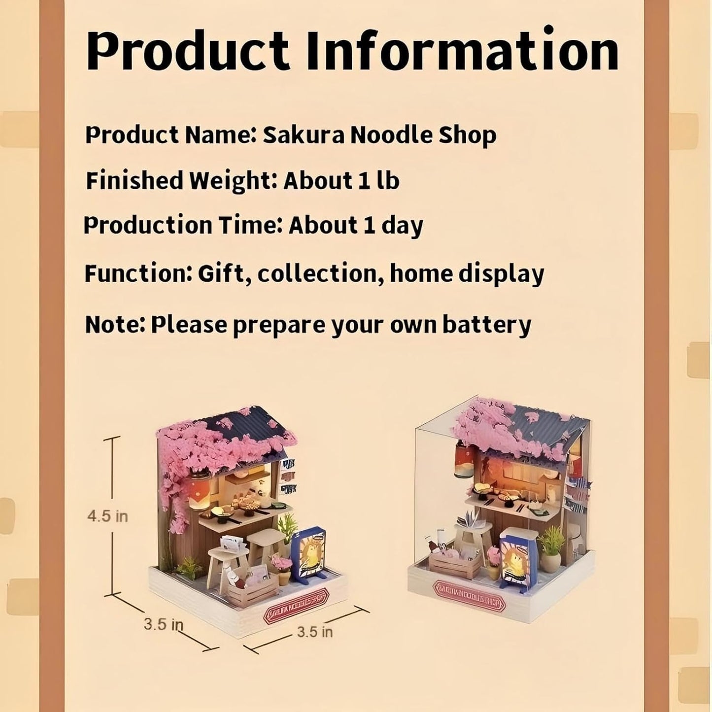 DIY Miniature House Kit, Mini House Building Kit with LED & Dust Cover, DIY Wooden Dollhouse Miniature Kit for Adults Teen, Wooden Crafts Lovely Dollhouse Kit, Sakura Noodle Shop