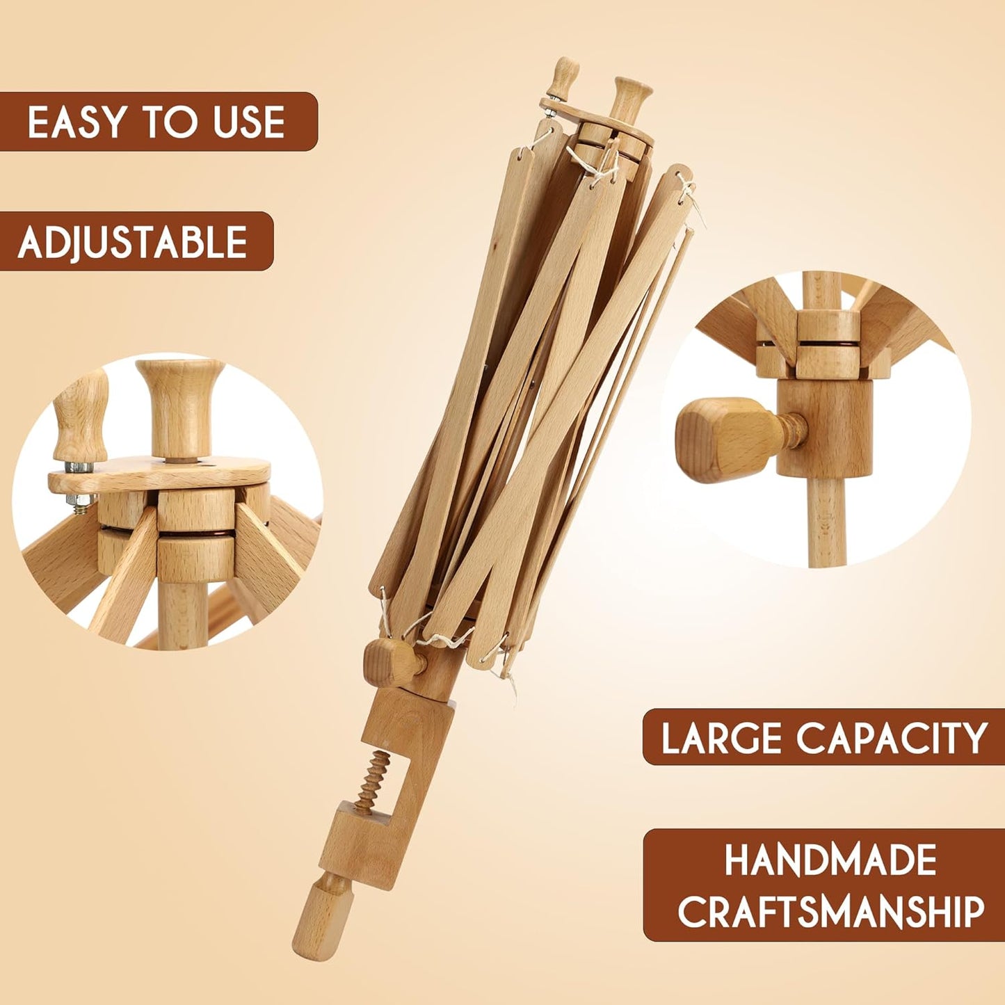 Brainmart Wooden Yarn Swift Umbrella Swift Yarn Winder Knitting Crocheting X-Large Heavy Duty Natural Beach Wood Handmade Swift, Holds up to a 6' Circumference Skein