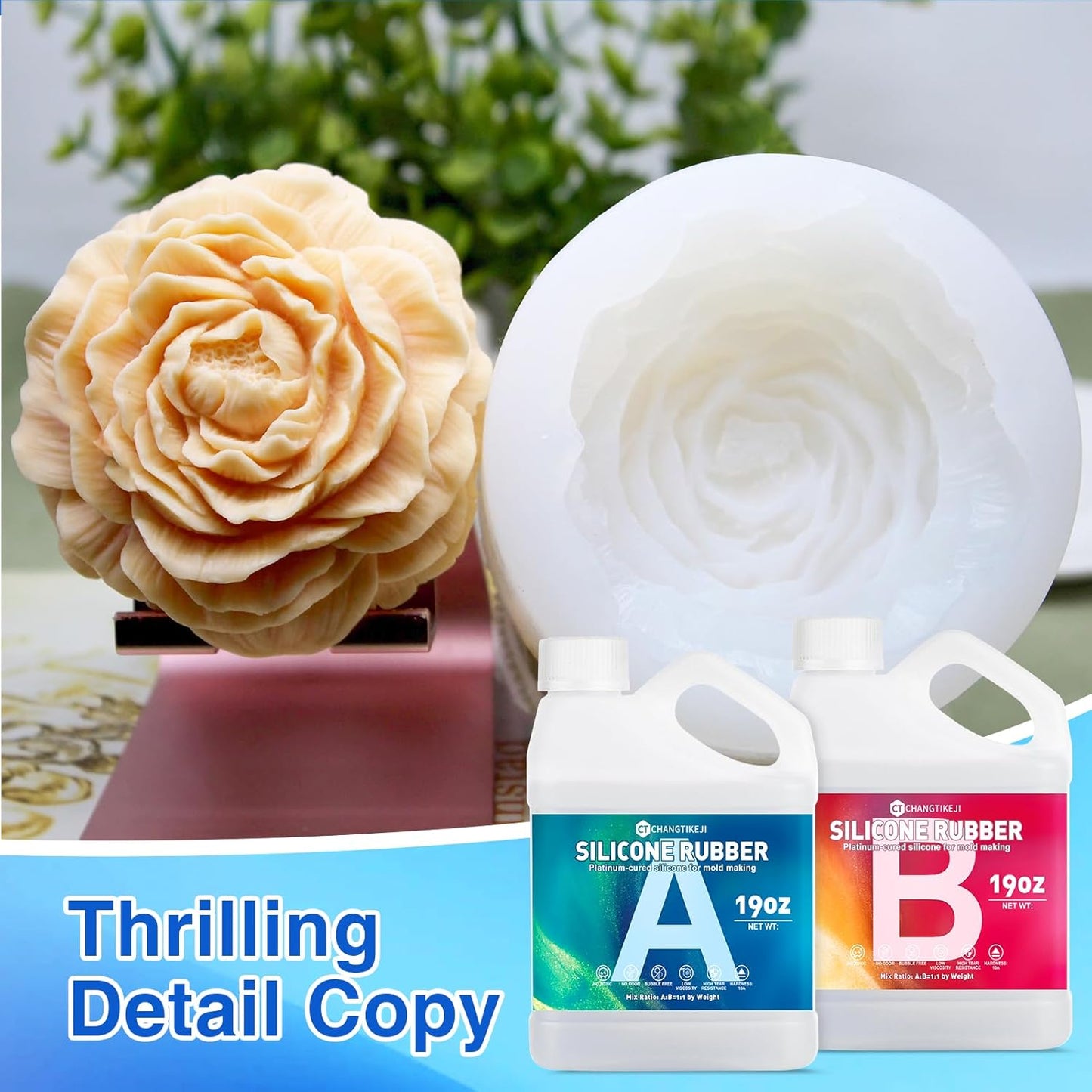 CHANGTIKEJI Silicone Mold Making Kit, 38.8oz 10A Elastic Liquid Silica Gel for Casting Resin molds and Candle & Soap Mold,Fast Cure Translucent Platinum Silicone Rubber