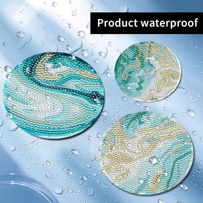 8 Pcs Ocean Diamond Art Painting Coasters with Holder, DIY Ocean Diamond Crafts Coasters for Adults, Diamond Art Painting Kits for Women, Beginners, Diamond Craft Supplies