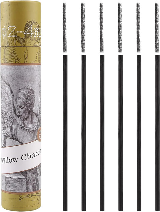 LOONENG Willow Charcoal Sticks, Natural Willow Charcoal for Artists, Beginners, or Students of All Skill Levels, Great for Sketching, Drawing, and Shading, Approx 2-4mm in Diameter, Pack of 25