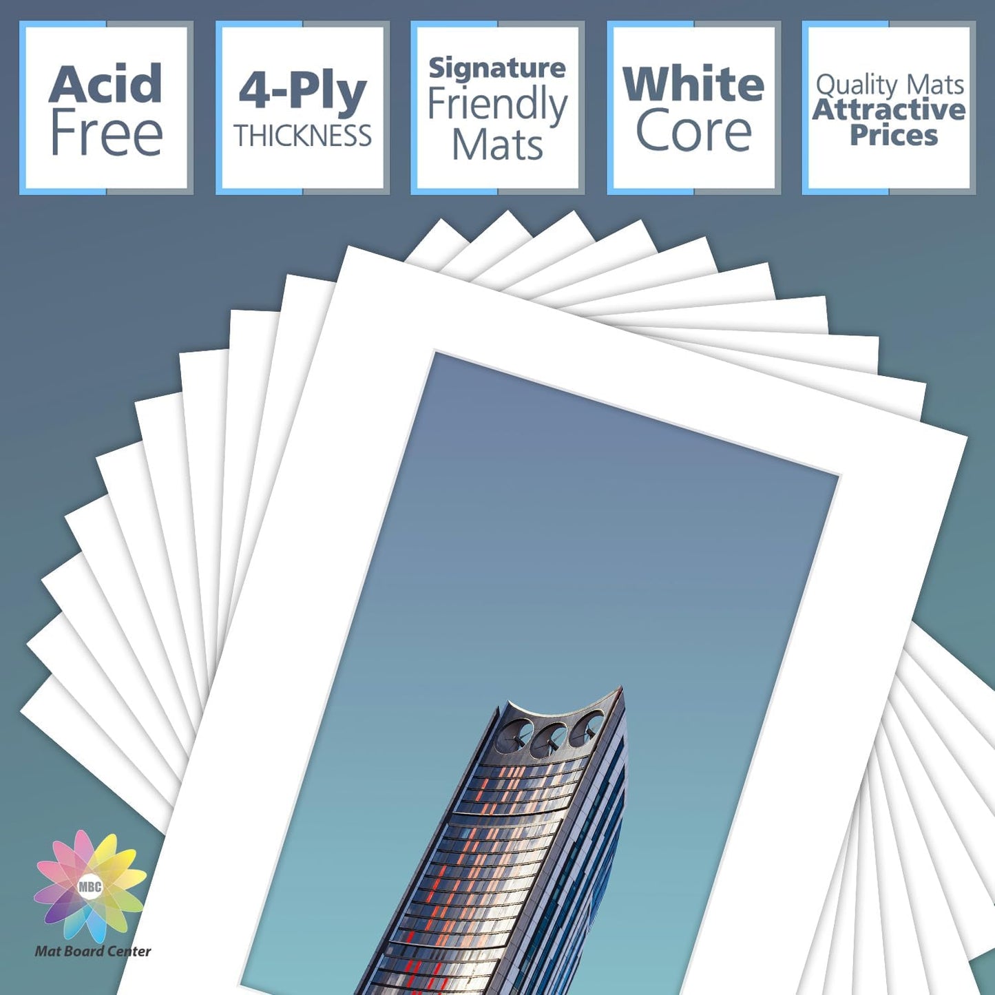 MBC MAT BOARD CENTER, 10 Pack 16x20 for 11x17 White Picture Mats Frame Mattes, Bevel Cut, Acid Free, 4-ply Thickness