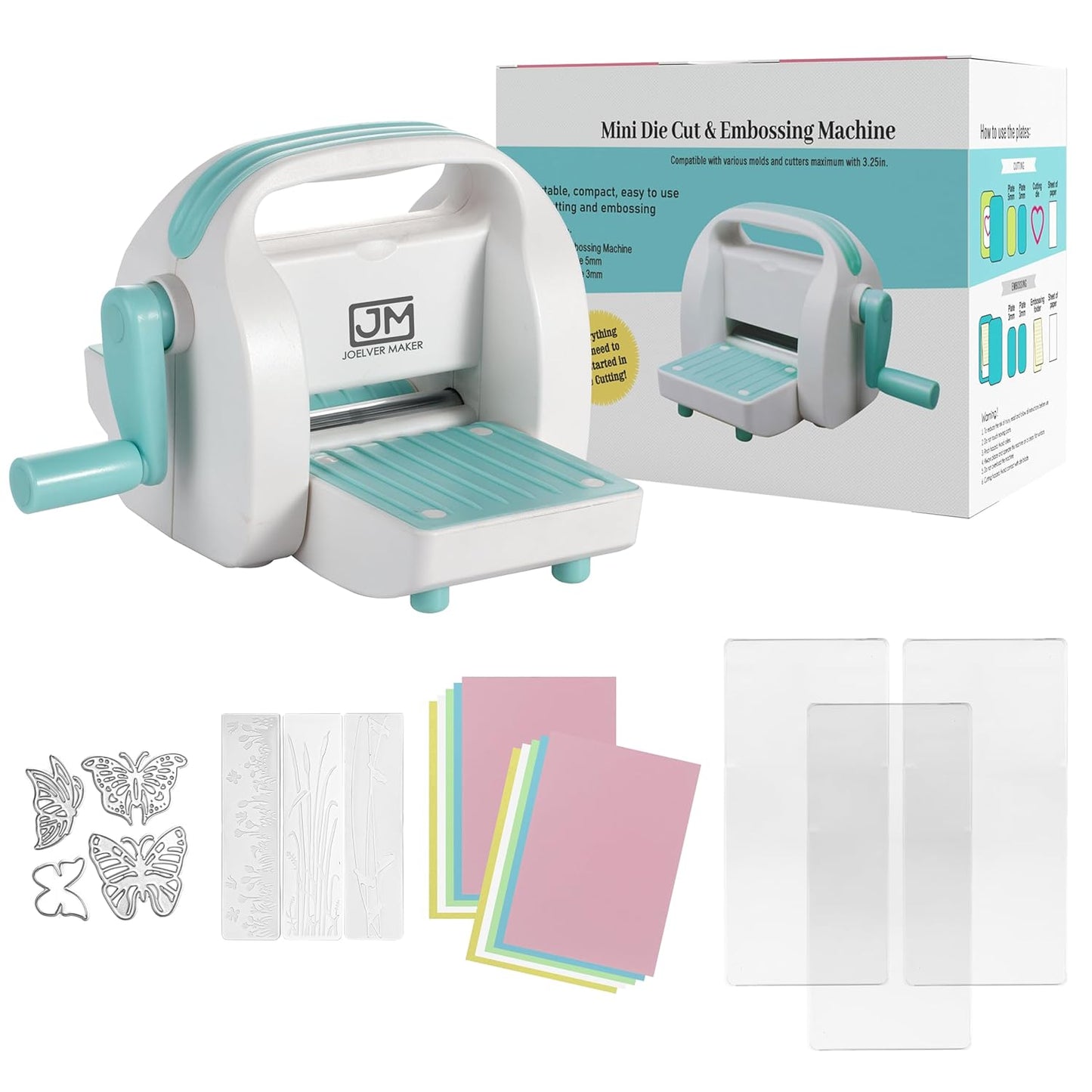 Mini Die Cutting & Embossing Machine by Joelver Maker, 3 Inch Opening, Scrapbooking Starter Kit (Blue)