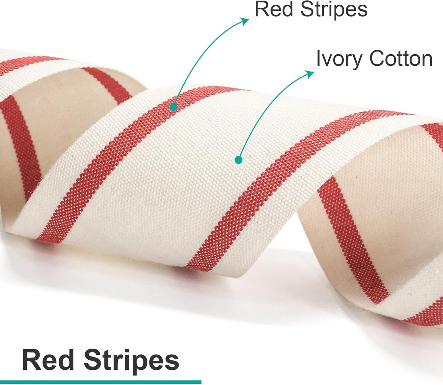 CT CRAFT LLC Ivory Cotton Red Stripes Ribbon 2" x 10 Yards for Home Décor Gift Present Wrapping DIY Crafts Birthday Wedding Bouquet Christmas